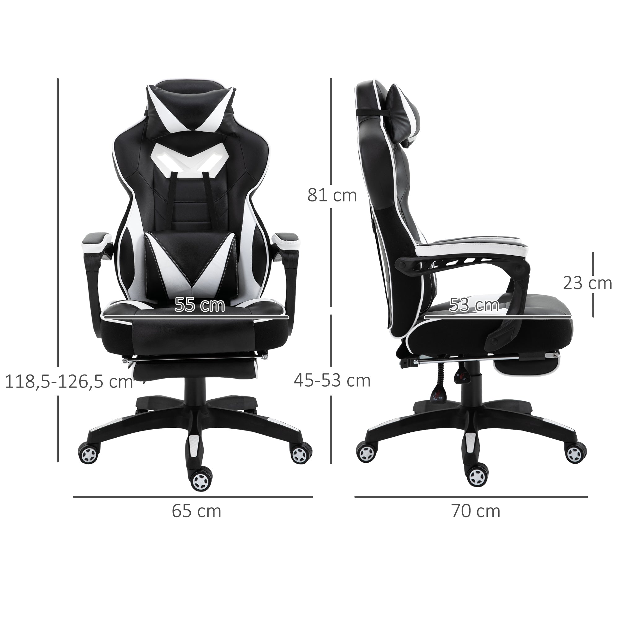 Cadeira Ergonômica Gaming Branca e Preta 65x70x118,5-126,5 cm