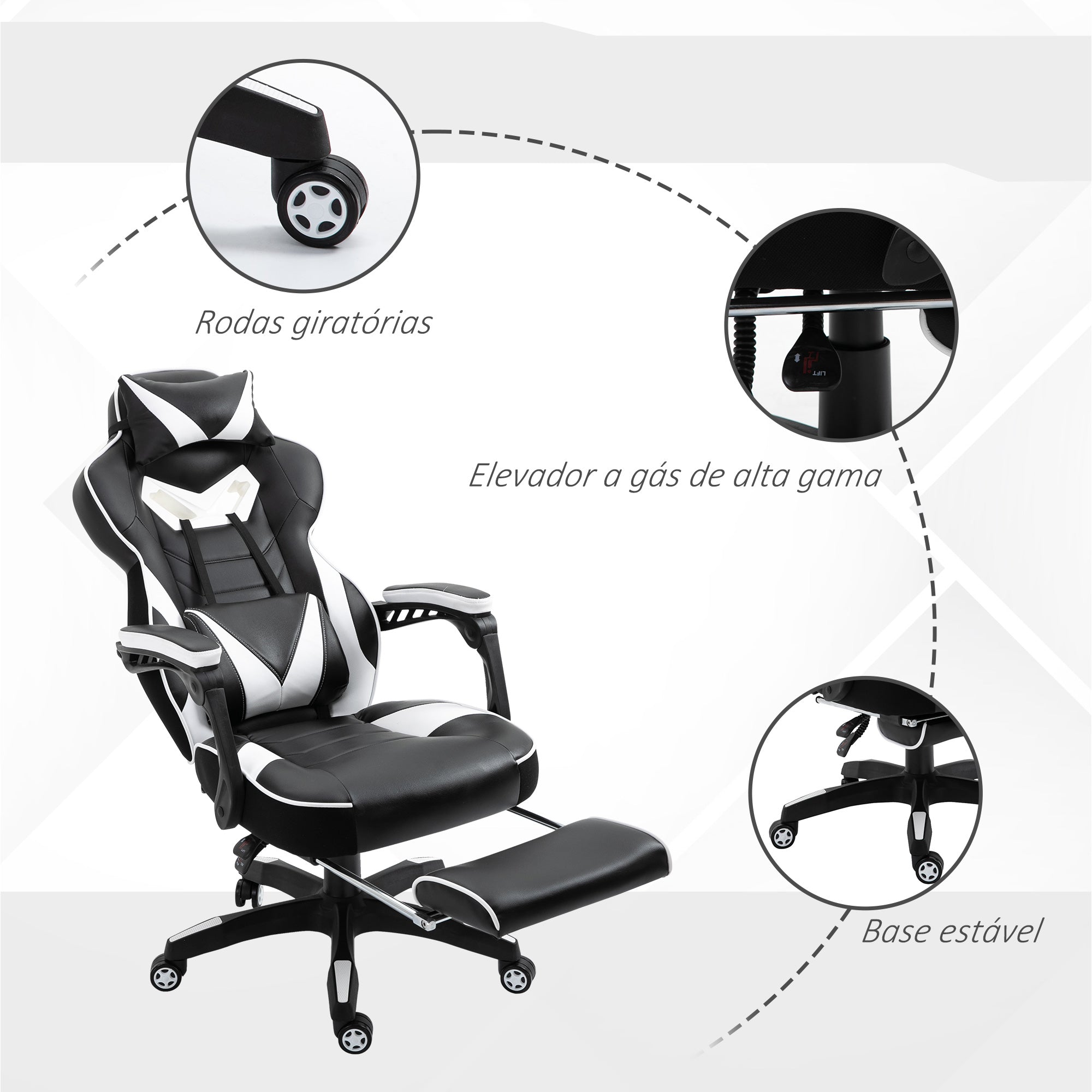 Cadeira Ergonômica Gaming Branca e Preta 65x70x118,5-126,5 cm