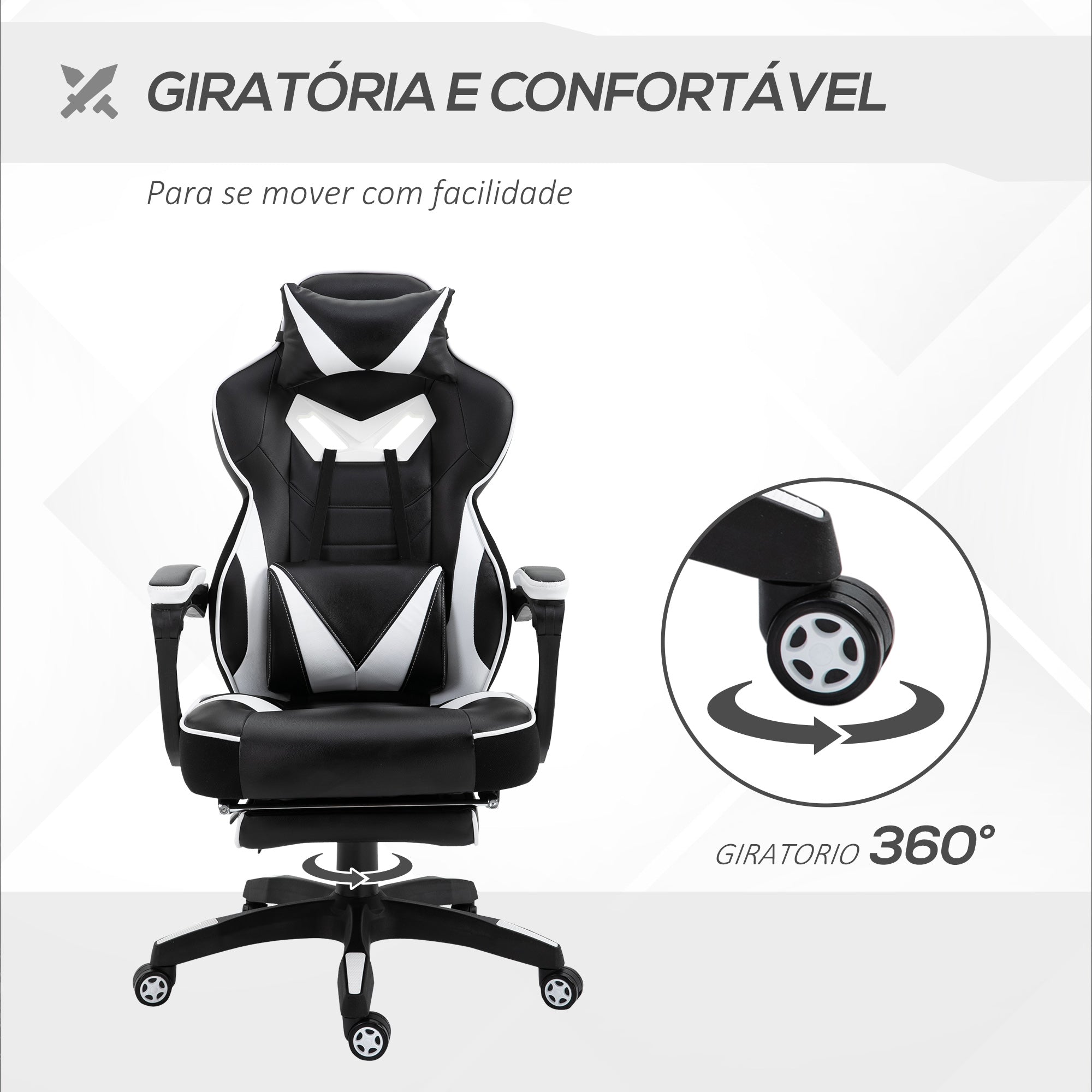 Cadeira Ergonômica Gaming Branca e Preta 65x70x118,5-126,5 cm