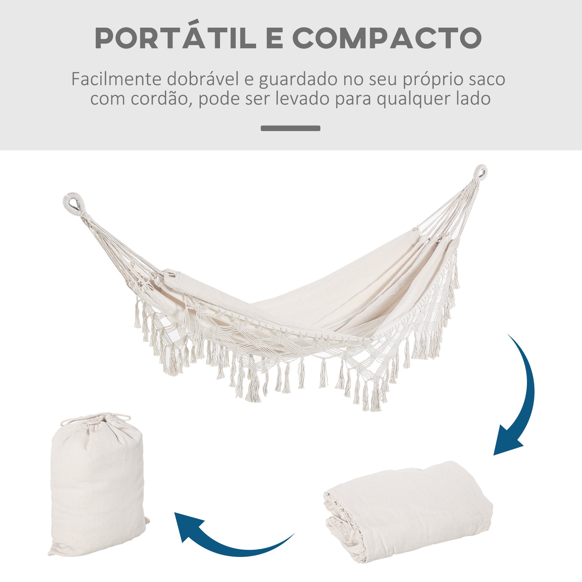 Cama de Rede Suspensa 288x150 cm em Algodão Creme Branco