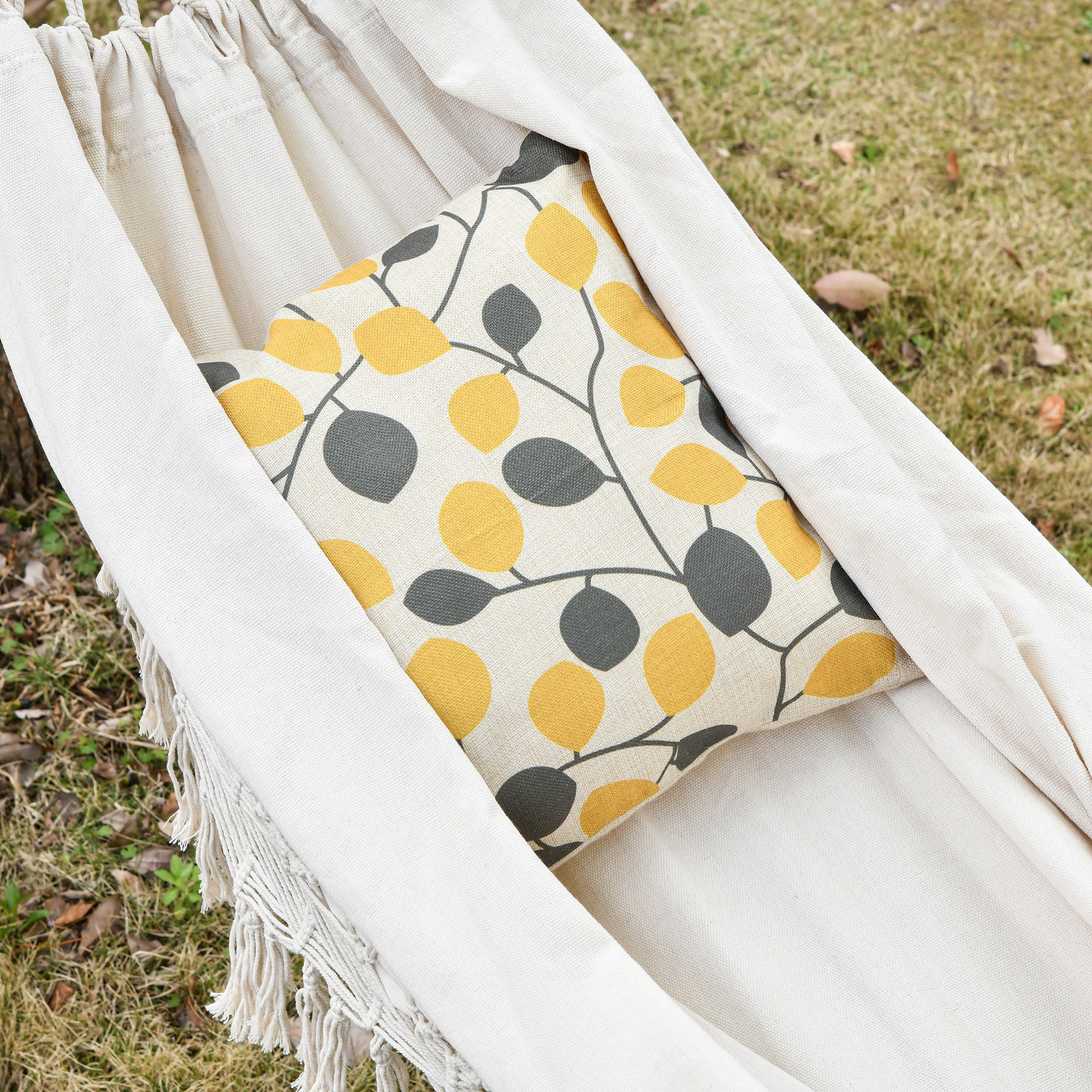 Cama de Rede Suspensa 288x150 cm em Algodão Creme Branco