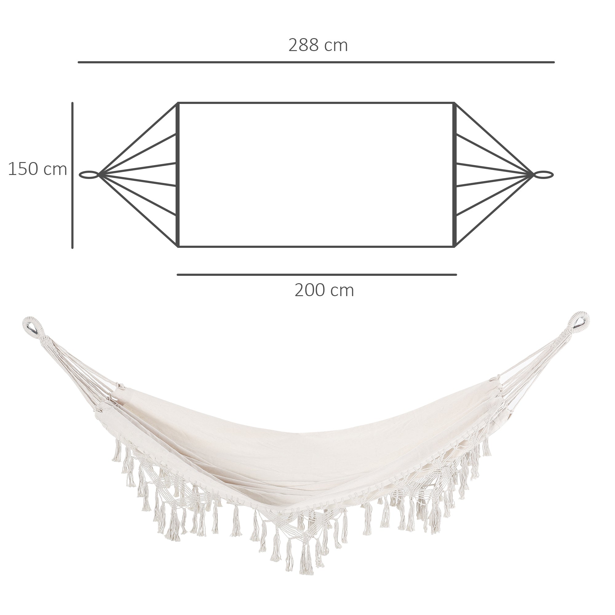 Cama de Rede Suspensa 288x150 cm em Algodão Creme Branco