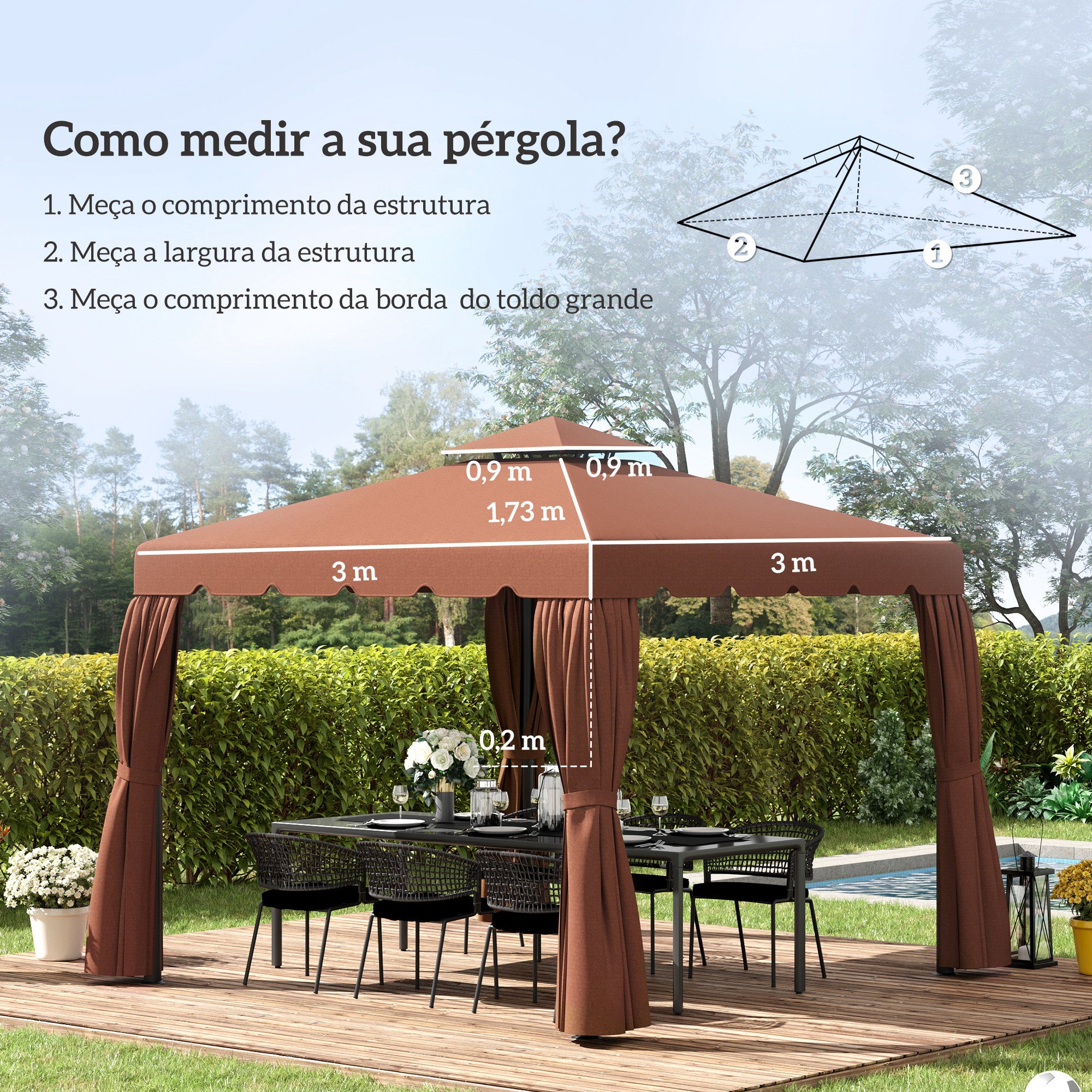 Toldo de Substituição 300x300 cm Marrom
