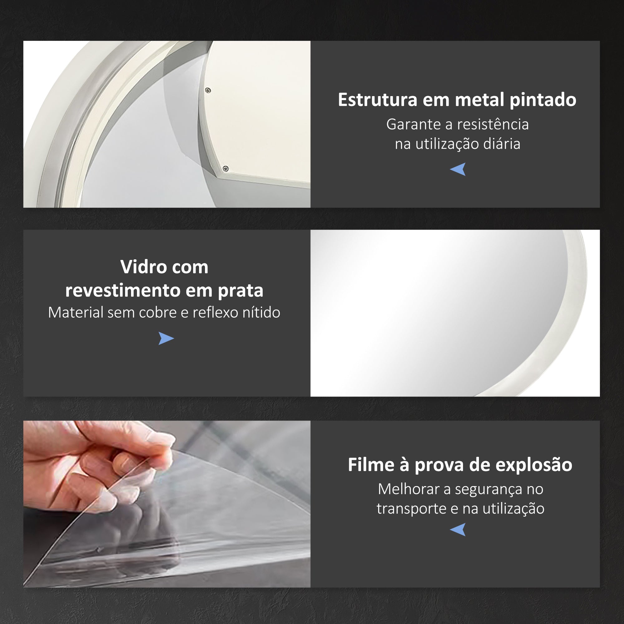 Espelho Casa de Banho Redondo LED 70x70 cm Prata
