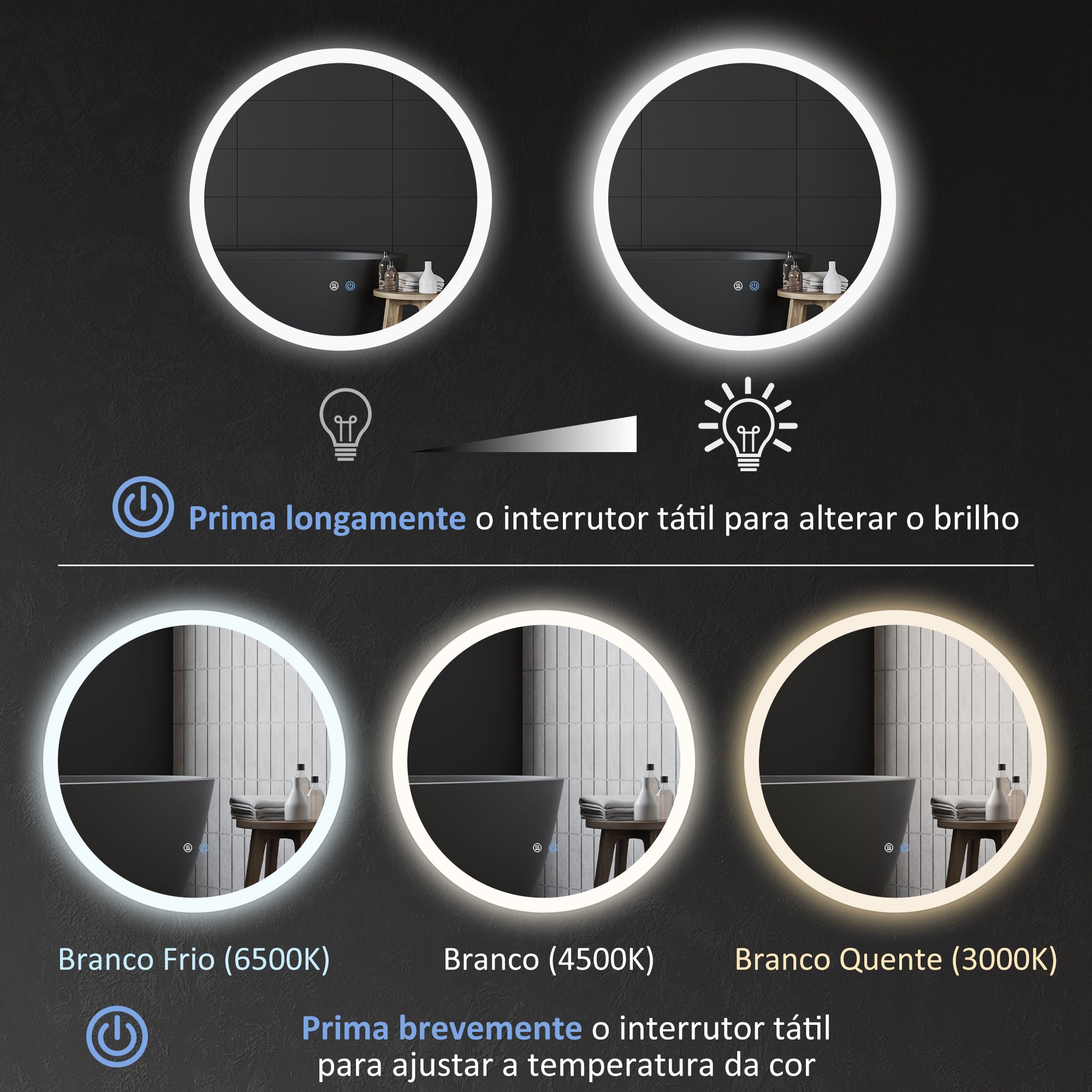 Espelho Casa de Banho Redondo LED 70x70 cm Prata
