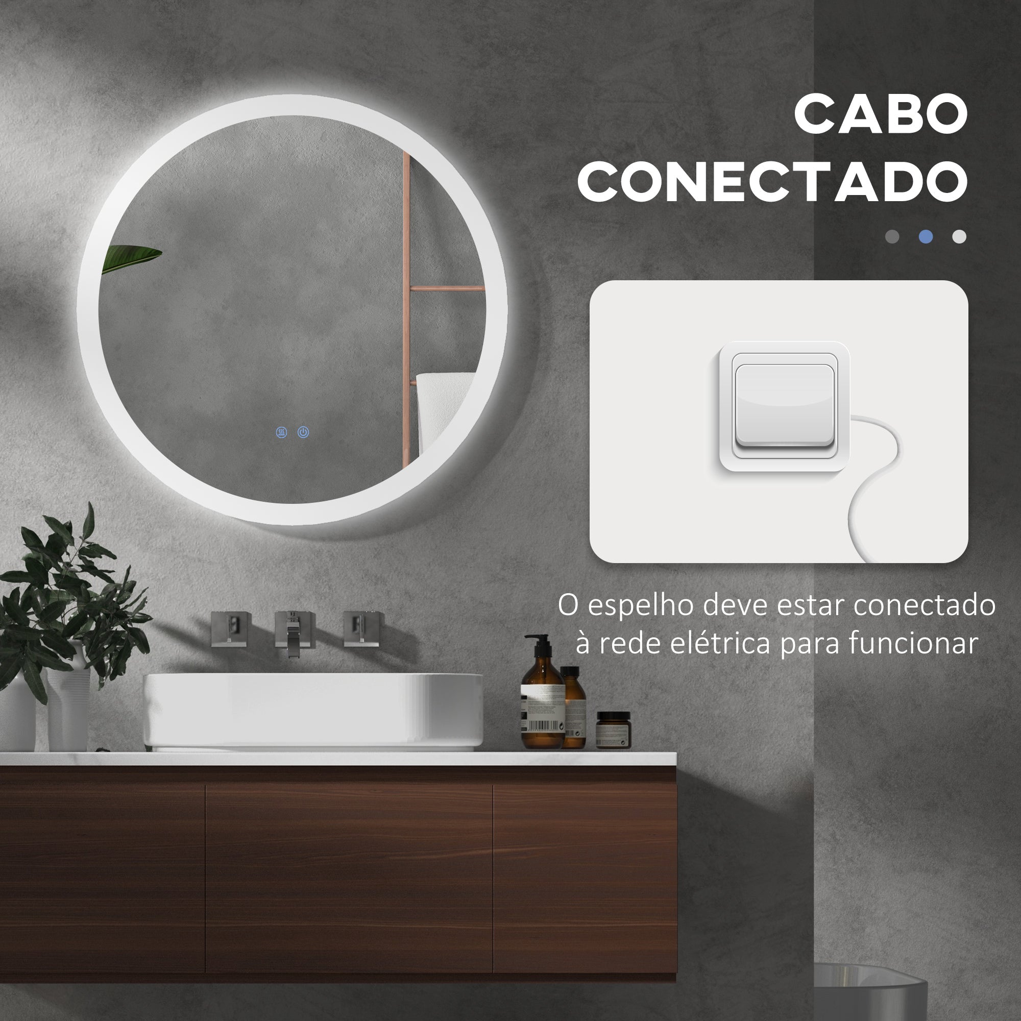 Espelho Casa de Banho Redondo LED 70x70 cm Prata