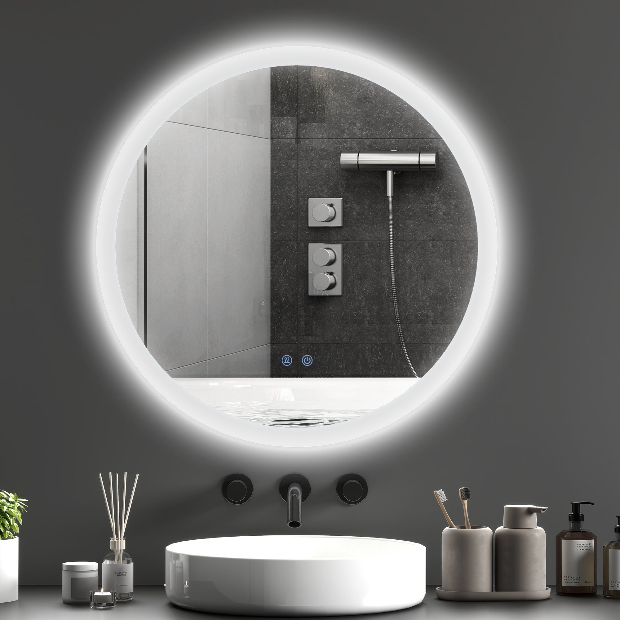 Espelho Casa de Banho Redondo LED 70x70 cm Prata
