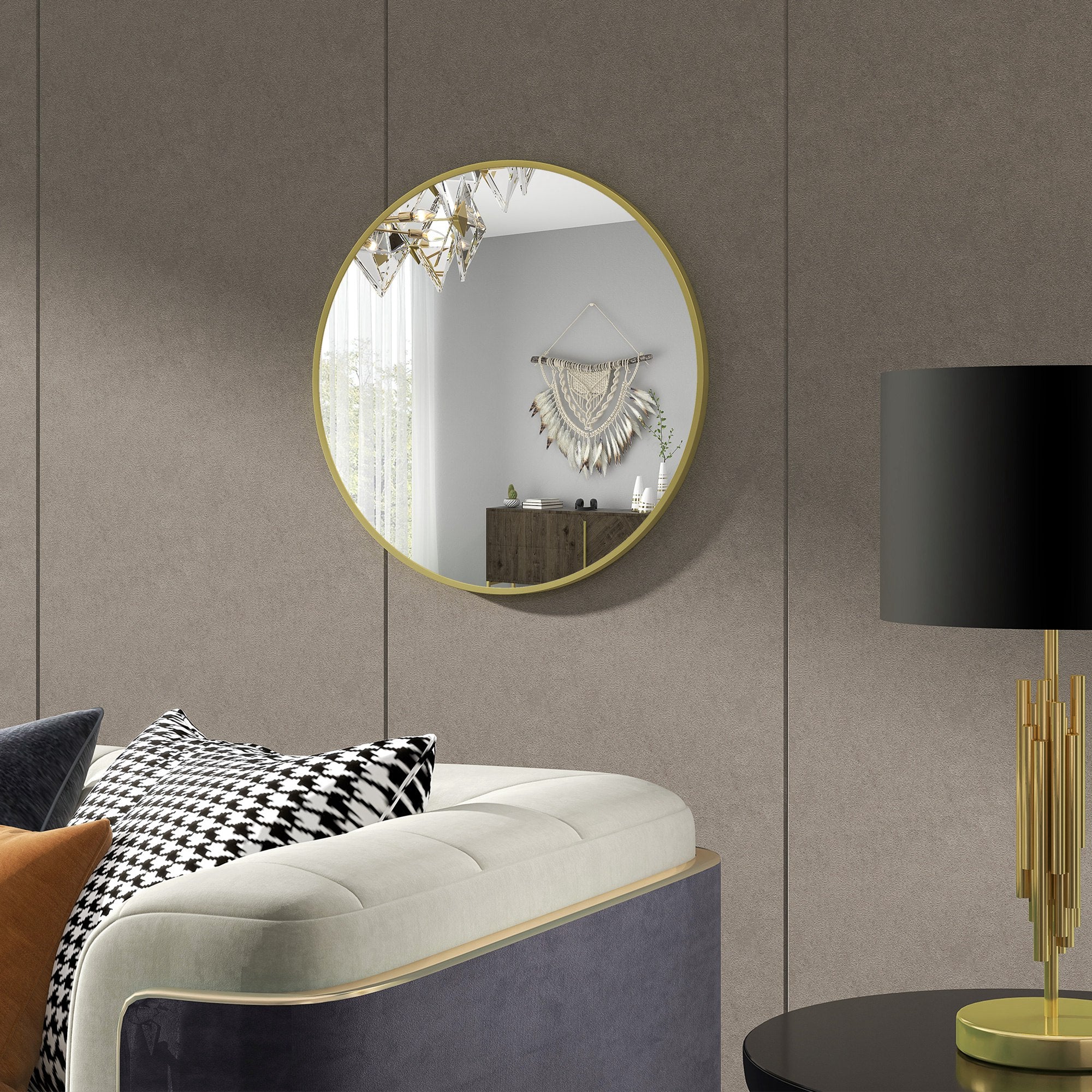 Espelho Redondo Ouro Ø70 cm para Casa de Banho e Ambientes Decorativos