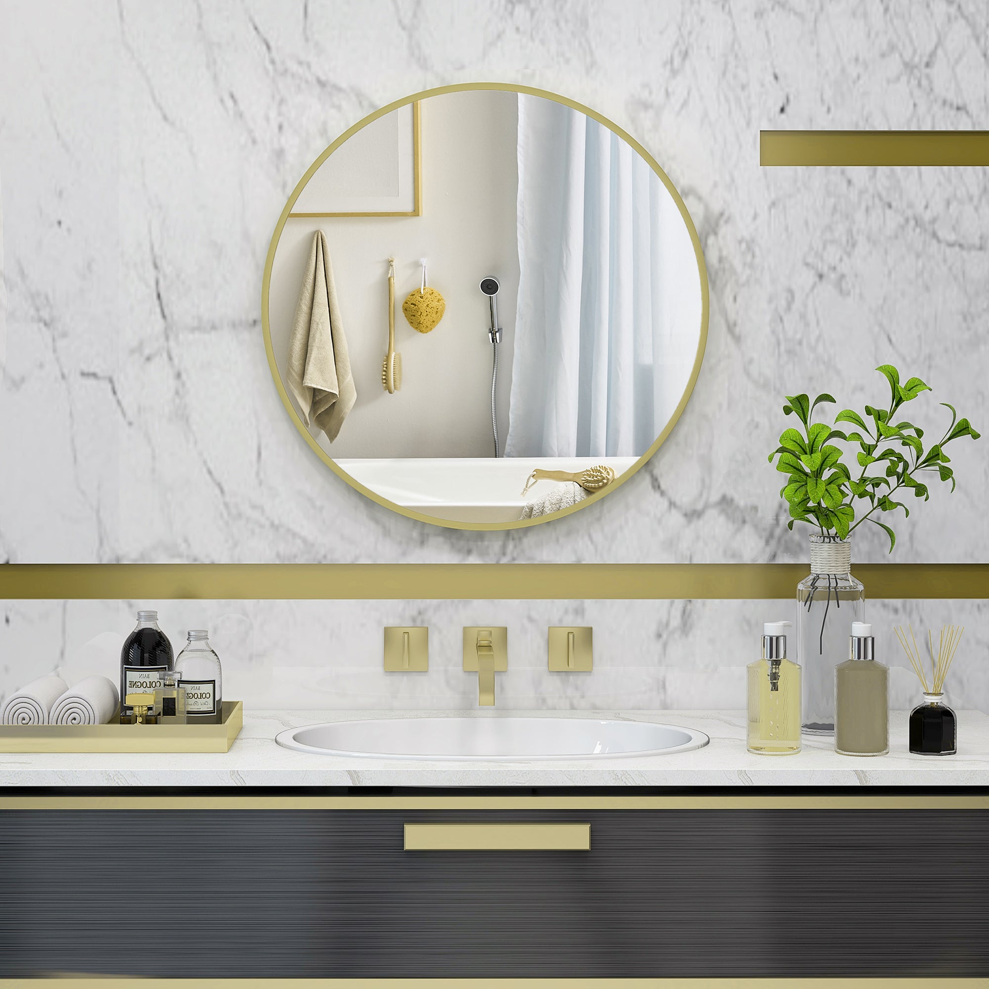 Espelho Redondo Ouro Ø70 cm para Casa de Banho e Ambientes Decorativos