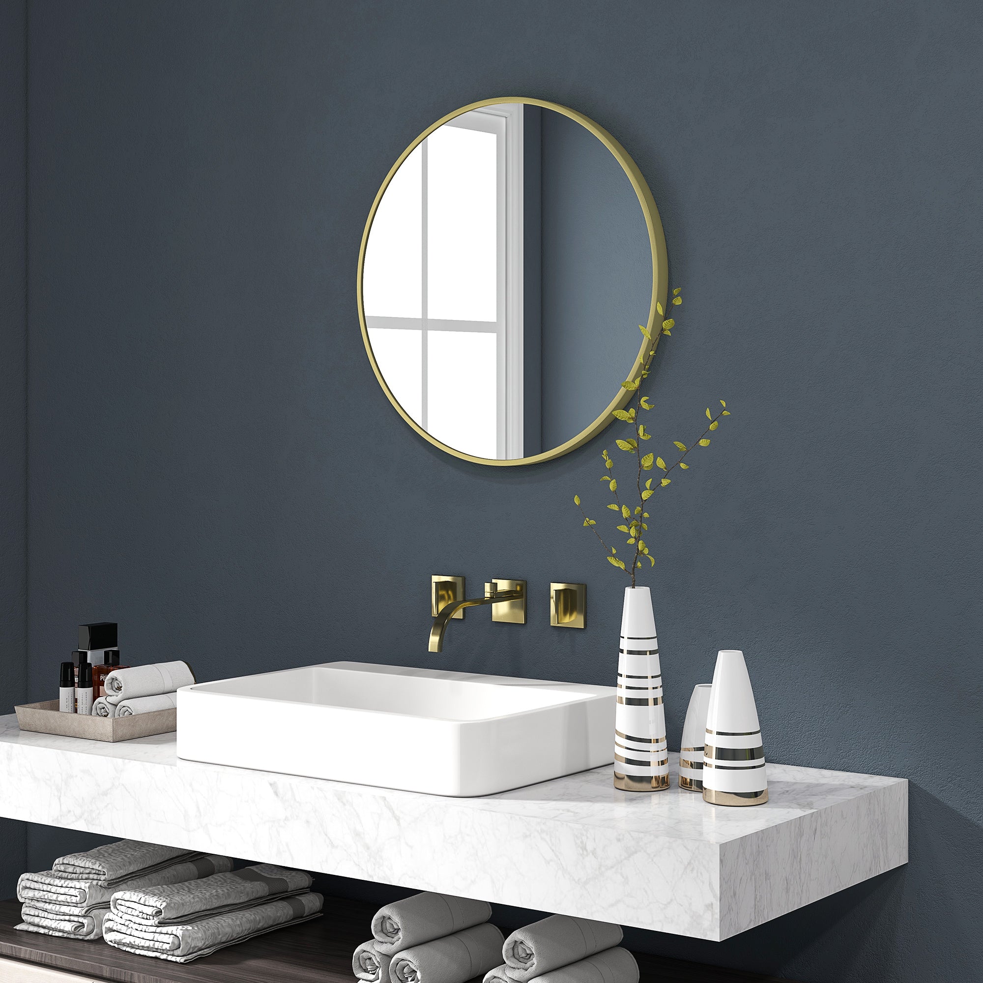 Espelho Redondo Ouro Ø70 cm para Casa de Banho e Ambientes Decorativos