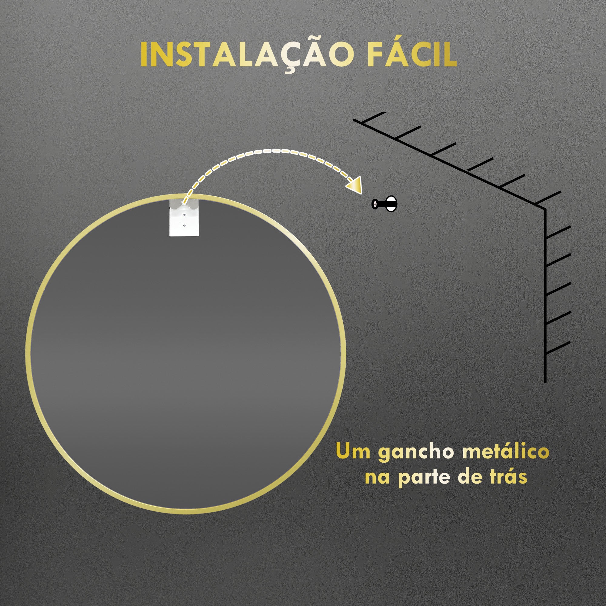 Espelho Redondo Ouro Ø70 cm para Casa de Banho e Ambientes Decorativos