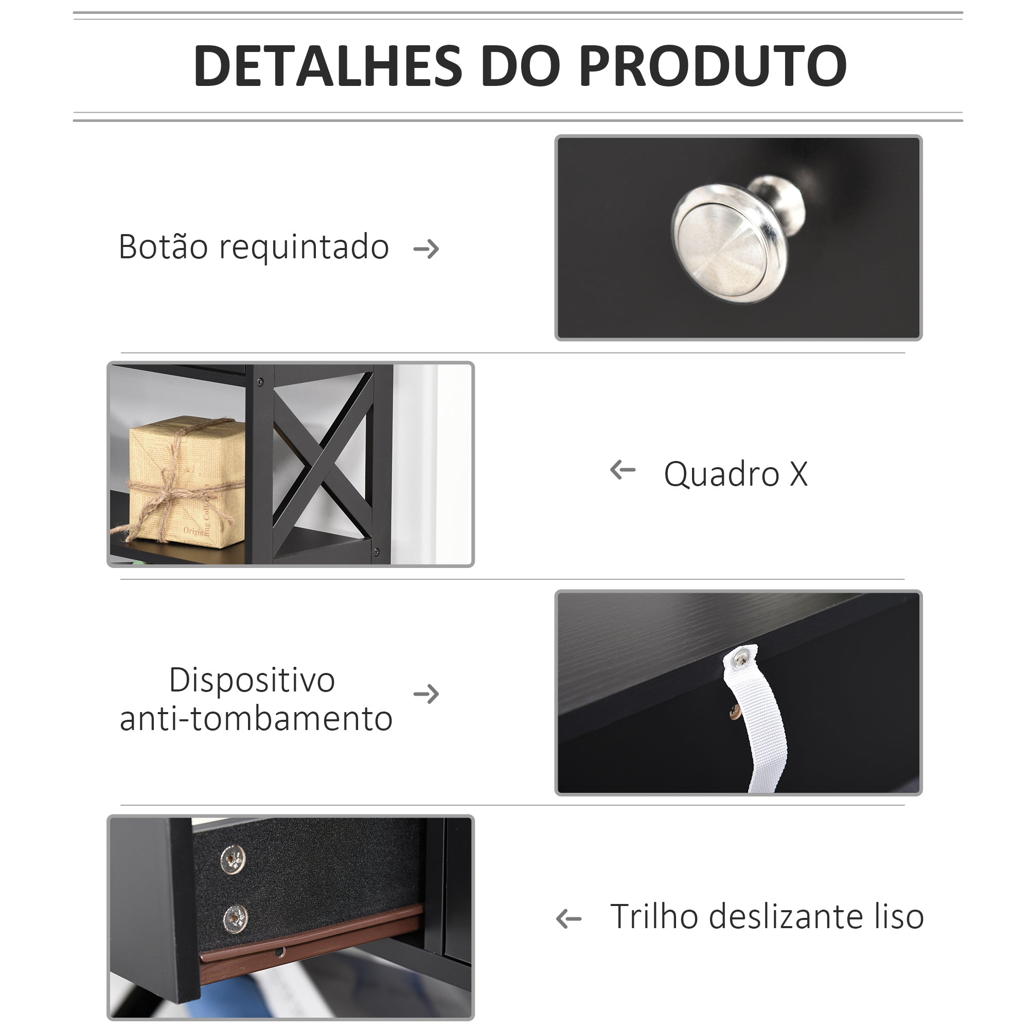 Consola de Entrada com 2 Gavetas e 2 Prateleiras - 100x30.5x80 cm - Black
