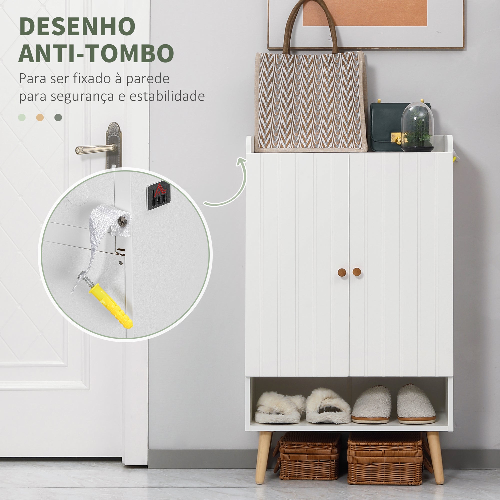 Sapateira com Prateleira Aberta e Prateleiras Ajustáveis 60x33x100cm Branco e Madeira