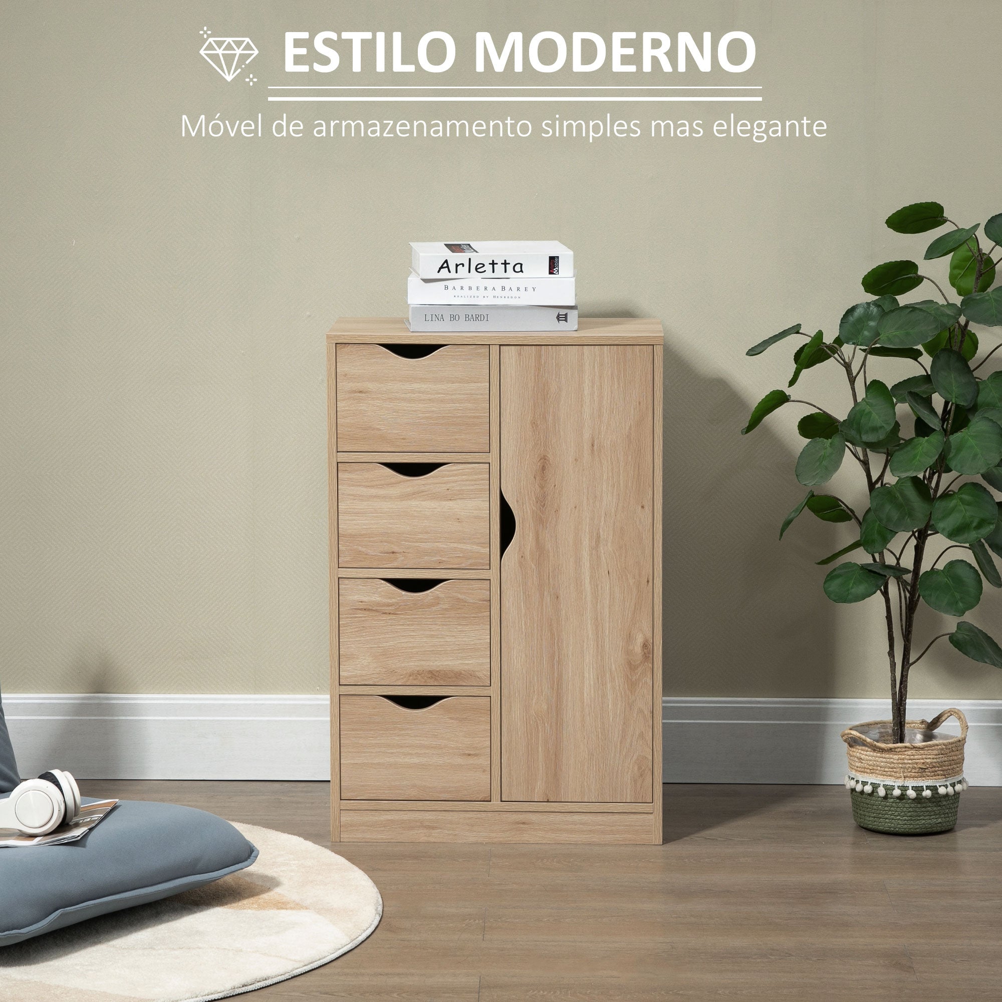 Armário de Sala de Estar Aparador Auxiliar 54x29x83cm - Cor de Carvalho