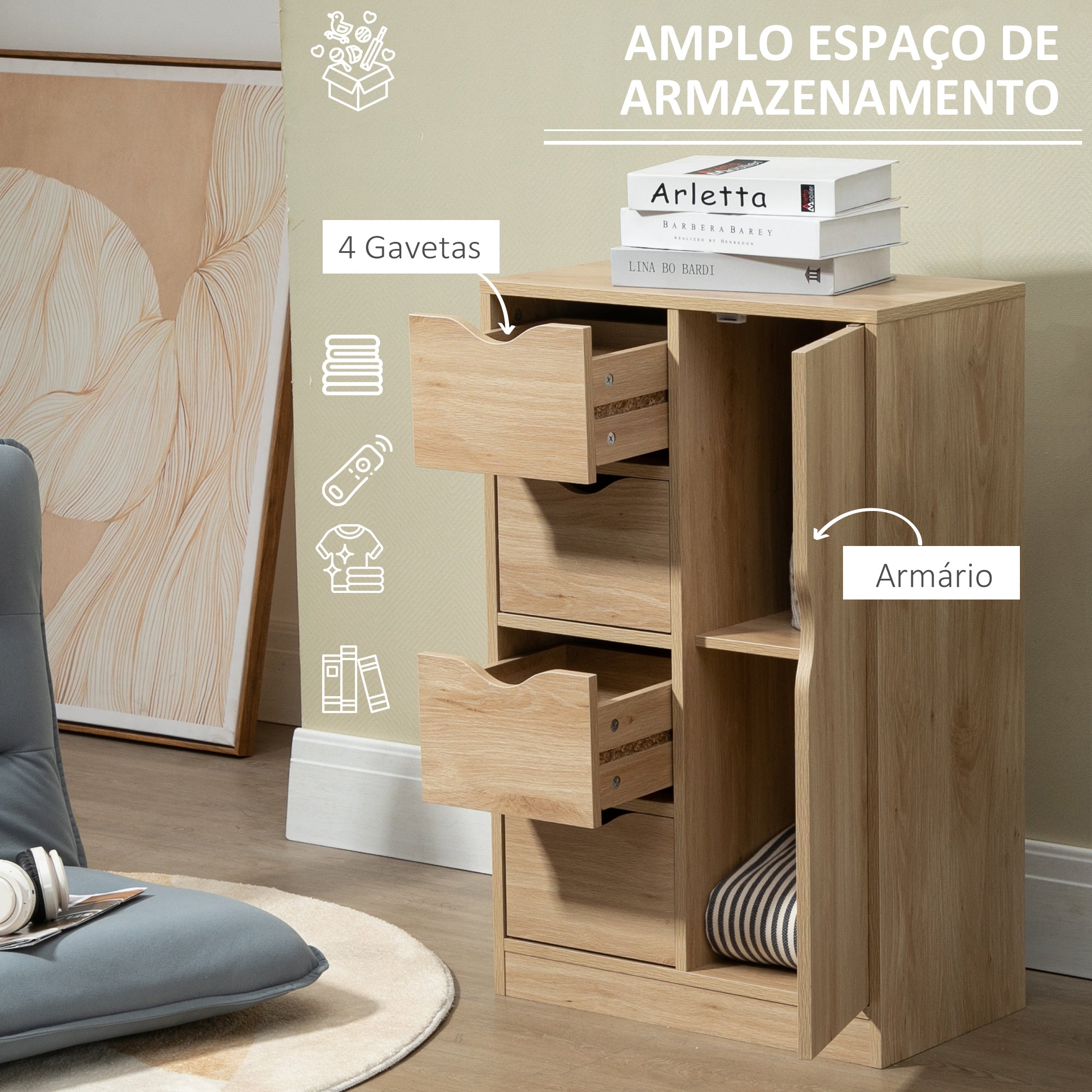Armário de Sala de Estar Aparador Auxiliar 54x29x83cm - Cor de Carvalho