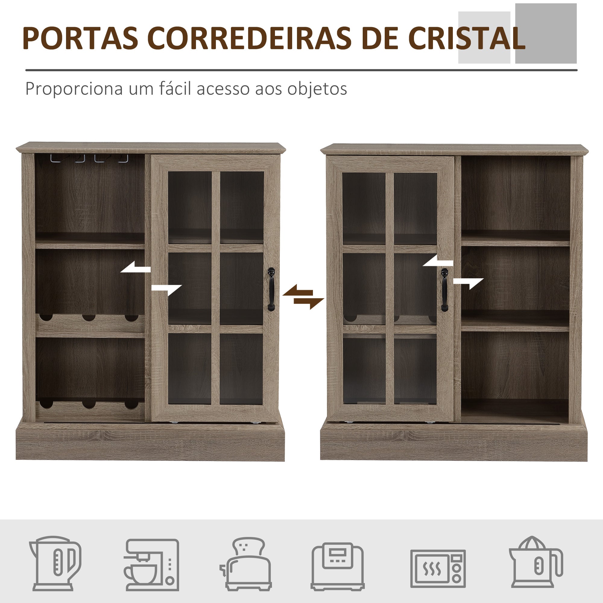 Aparador Moderno com Porta de Vidro 79x39x92cm - Marrom