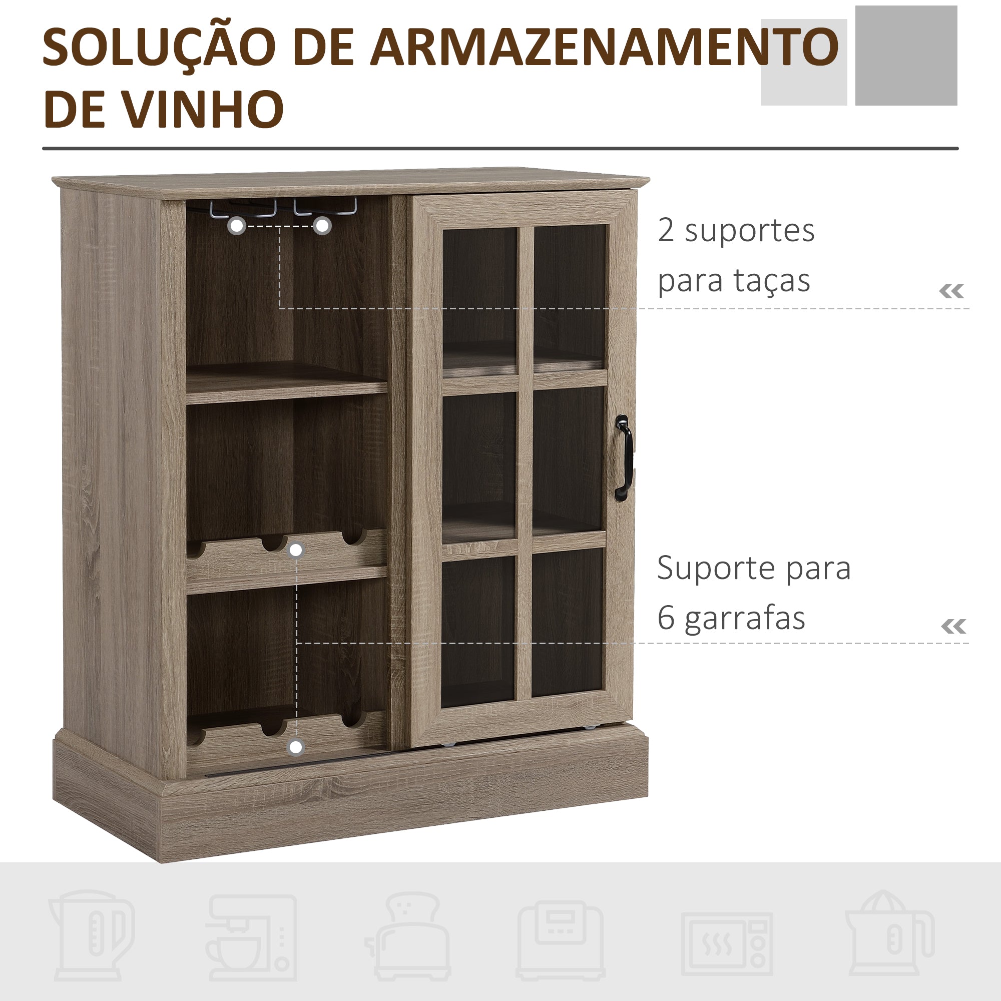 Aparador Moderno com Porta de Vidro 79x39x92cm - Marrom