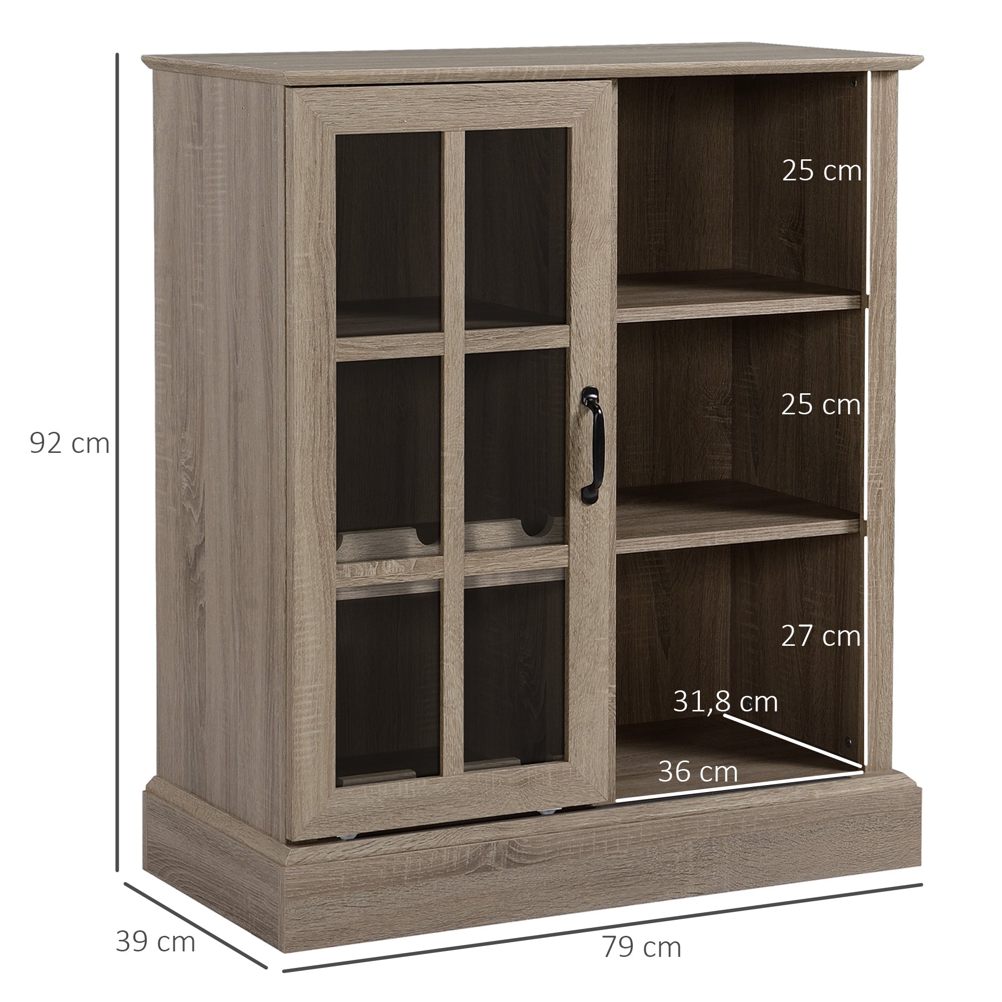 Aparador Moderno com Porta de Vidro 79x39x92cm - Marrom