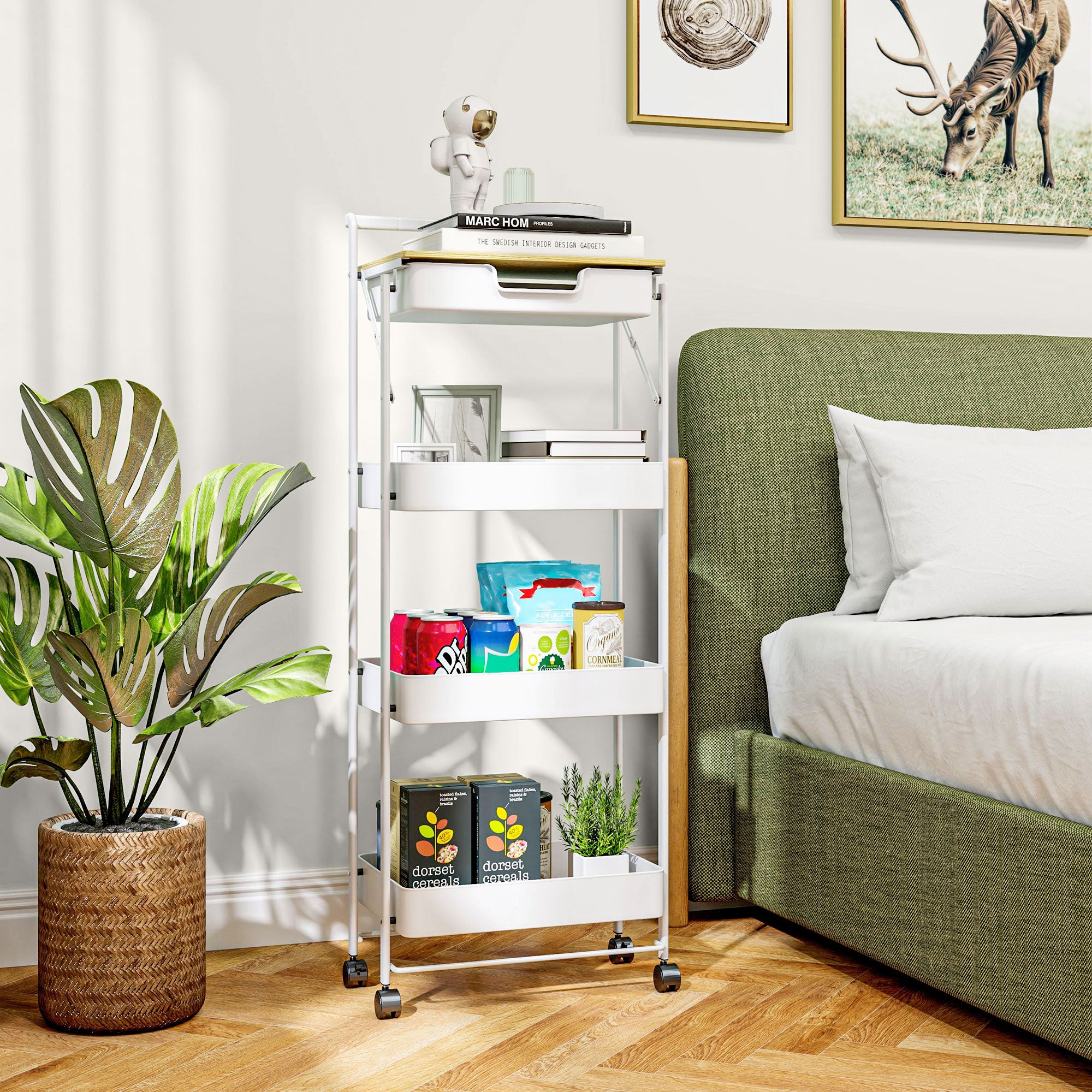 Carrinho Auxiliar Organizador 4 Níveis 45x29,5x117,5 cm Branco