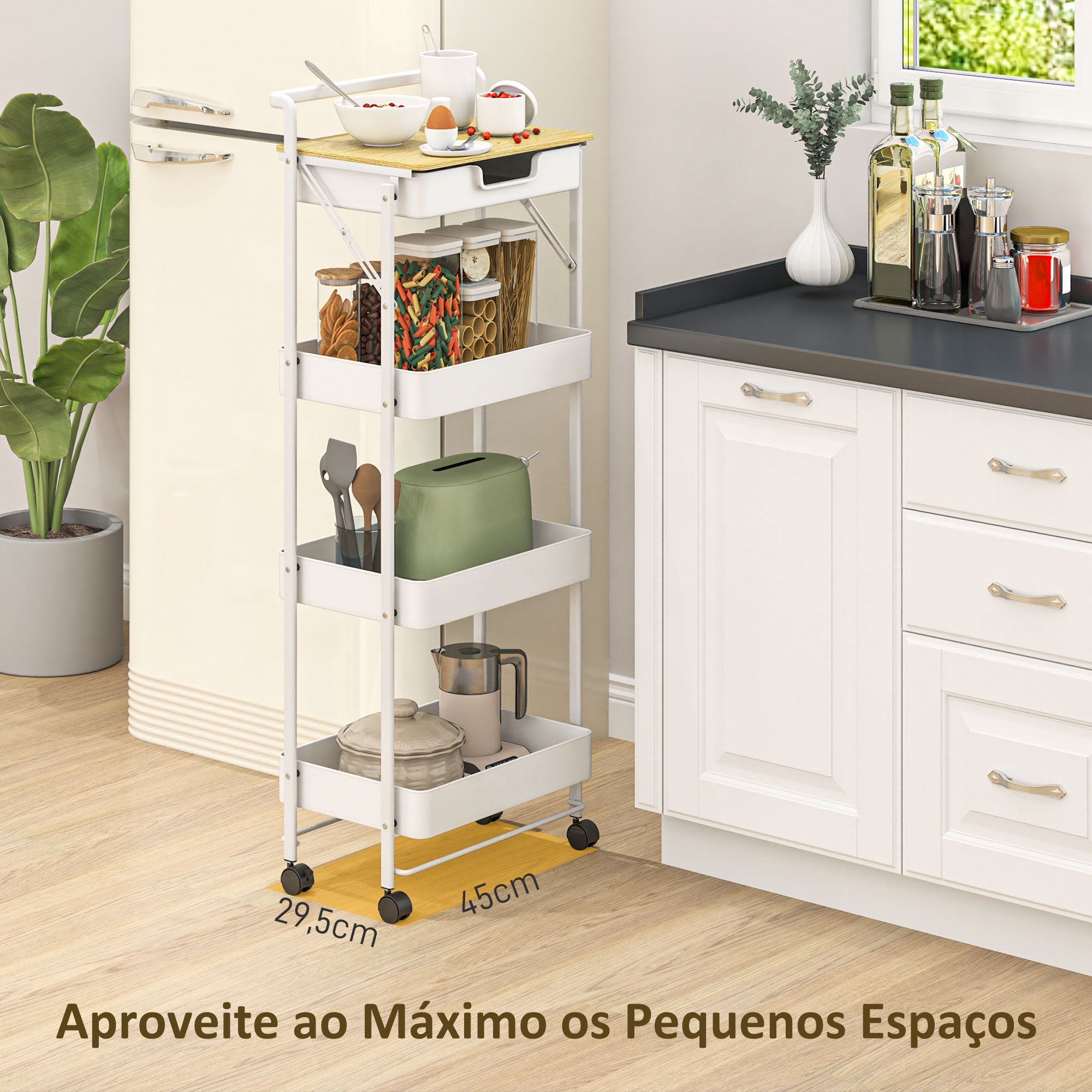 Carrinho Auxiliar Organizador 4 Níveis 45x29,5x117,5 cm Branco