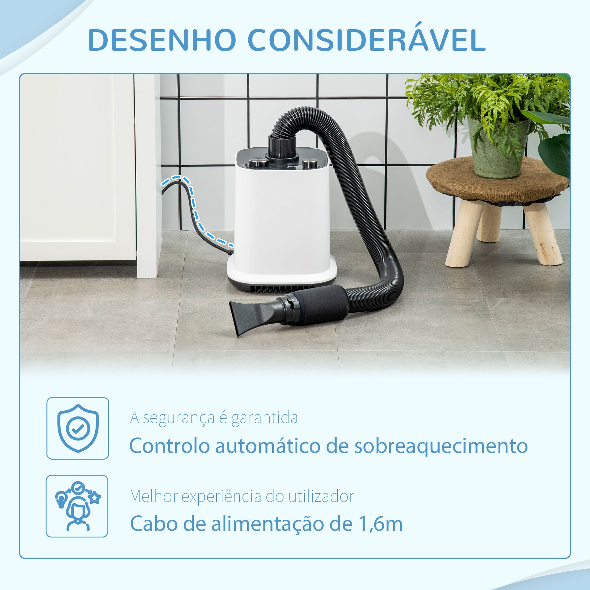 Secador de Pelo para Cães 2000W - Branco 23x23x26,5cm