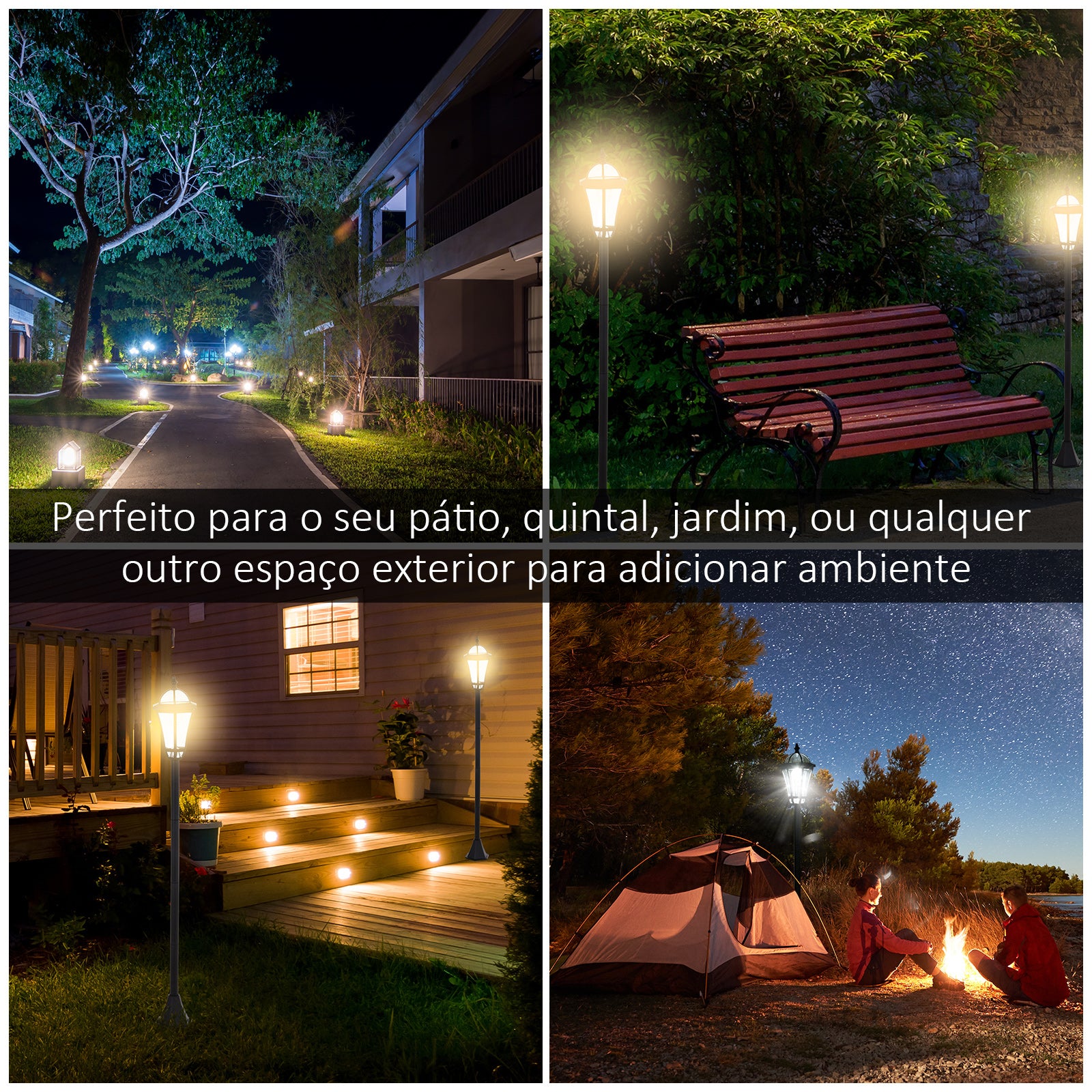 Candeeiro Solar para Exterior – 18,5x18,5x129 cm – Preto – ABS