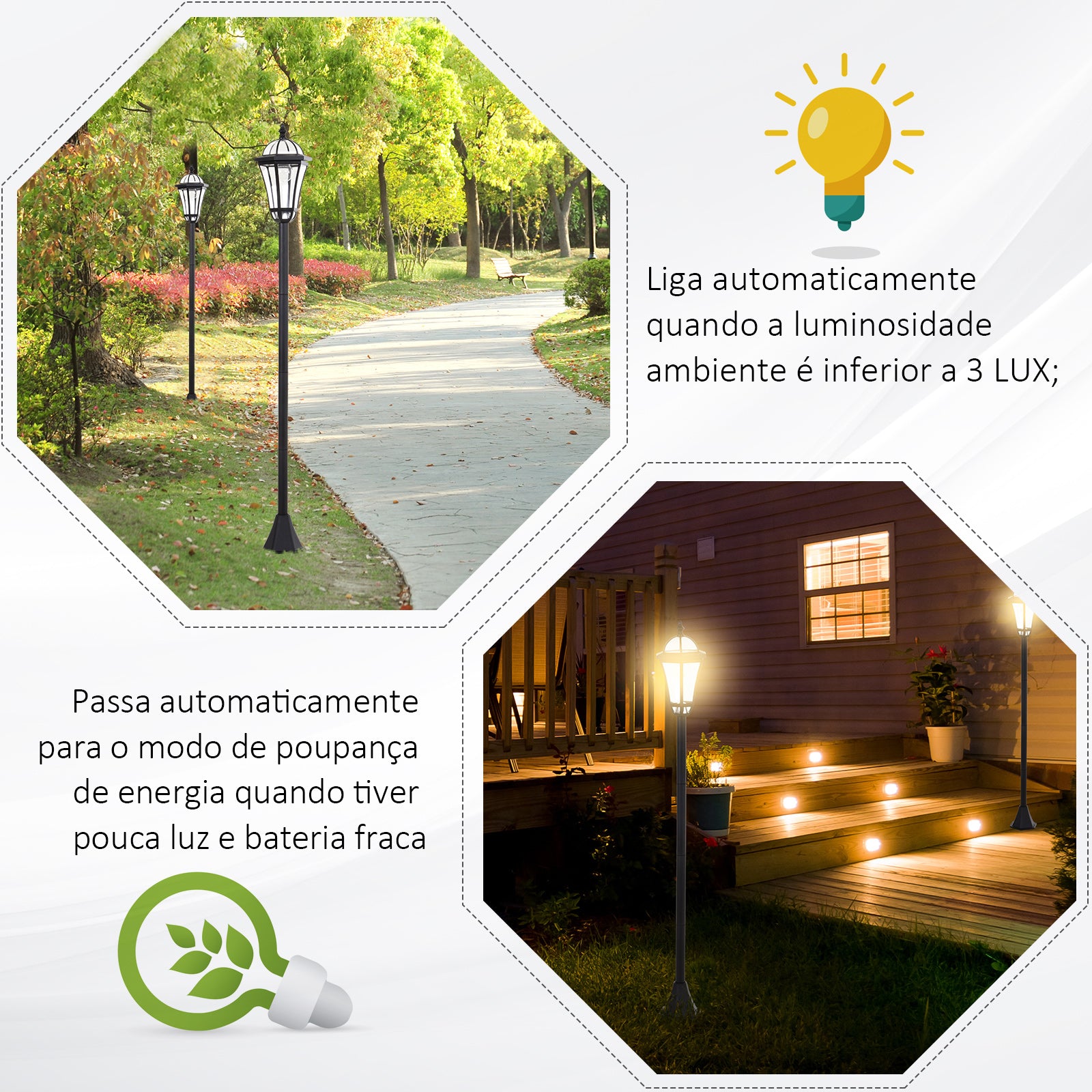Candeeiro Solar para Exterior – 18,5x18,5x129 cm – Preto – ABS