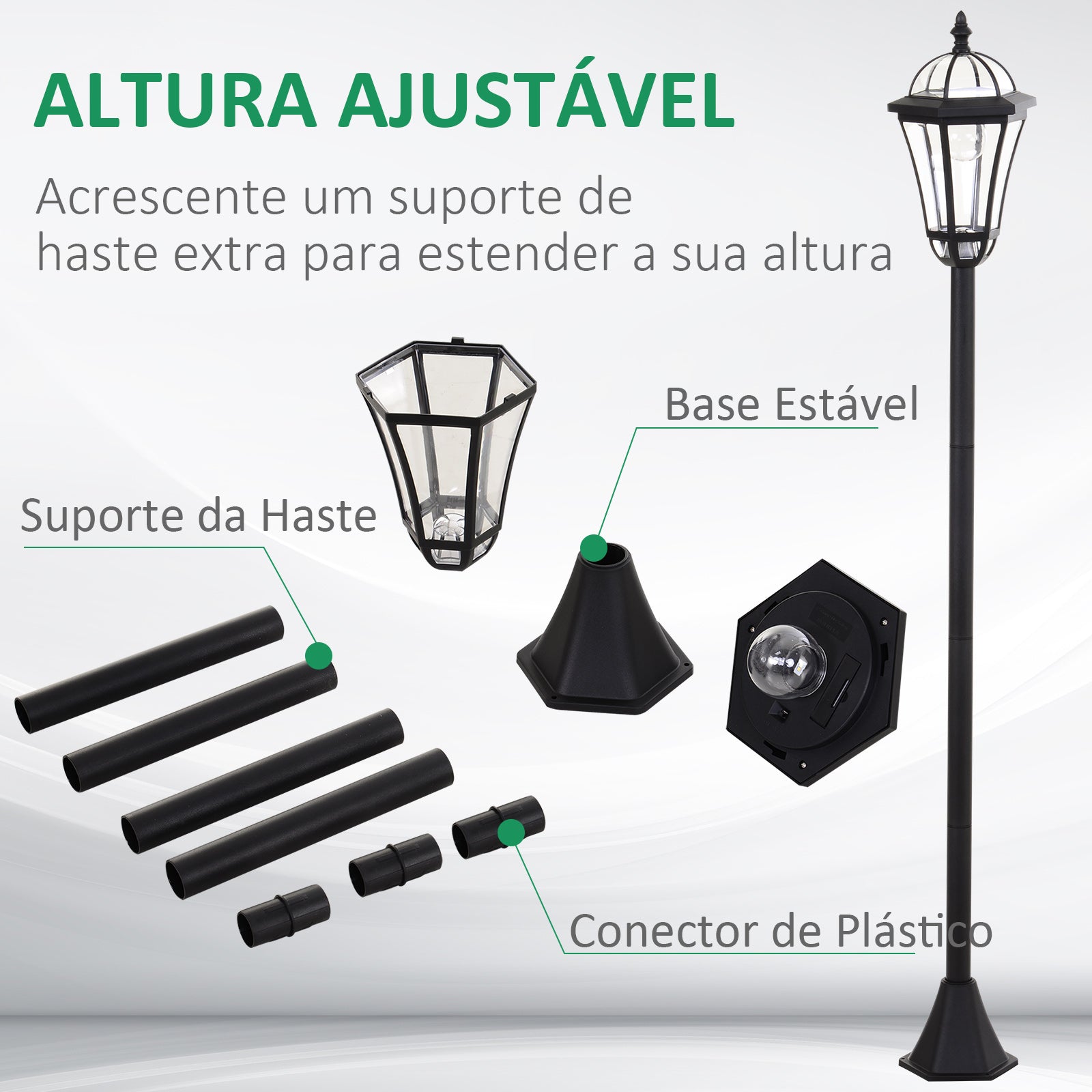 Candeeiro Solar para Exterior – 18,5x18,5x129 cm – Preto – ABS