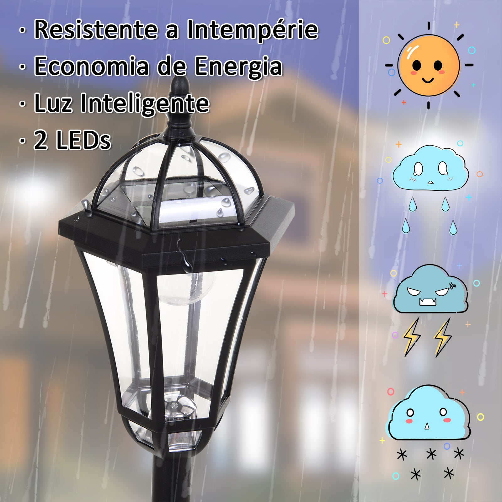 Candeeiro Solar para Exterior – 18,5x18,5x129 cm – Preto – ABS