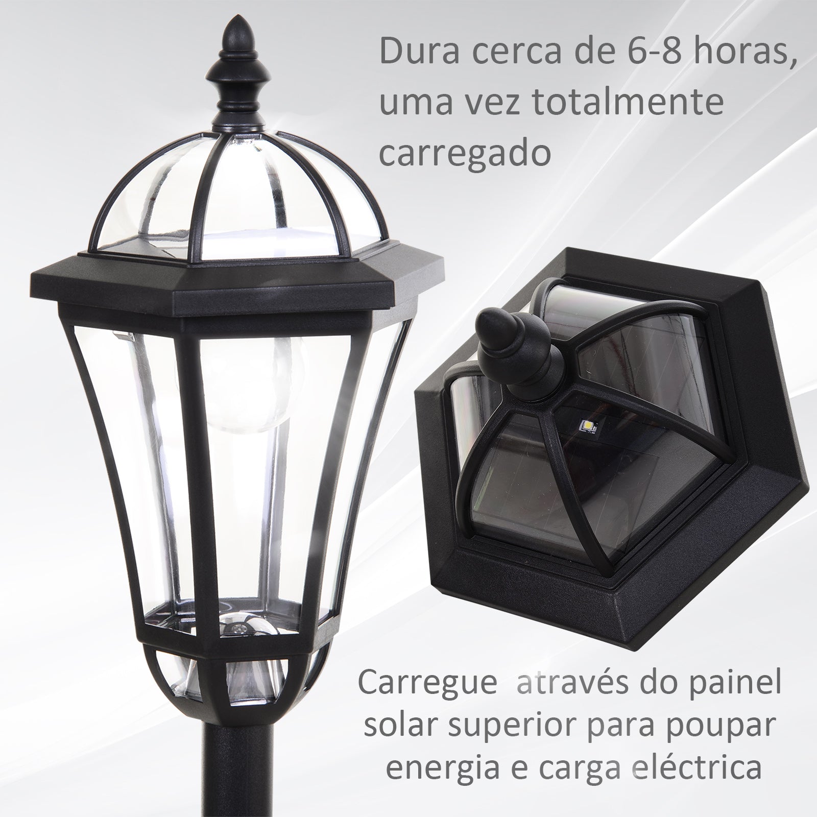 Candeeiro Solar para Exterior – 18,5x18,5x129 cm – Preto – ABS