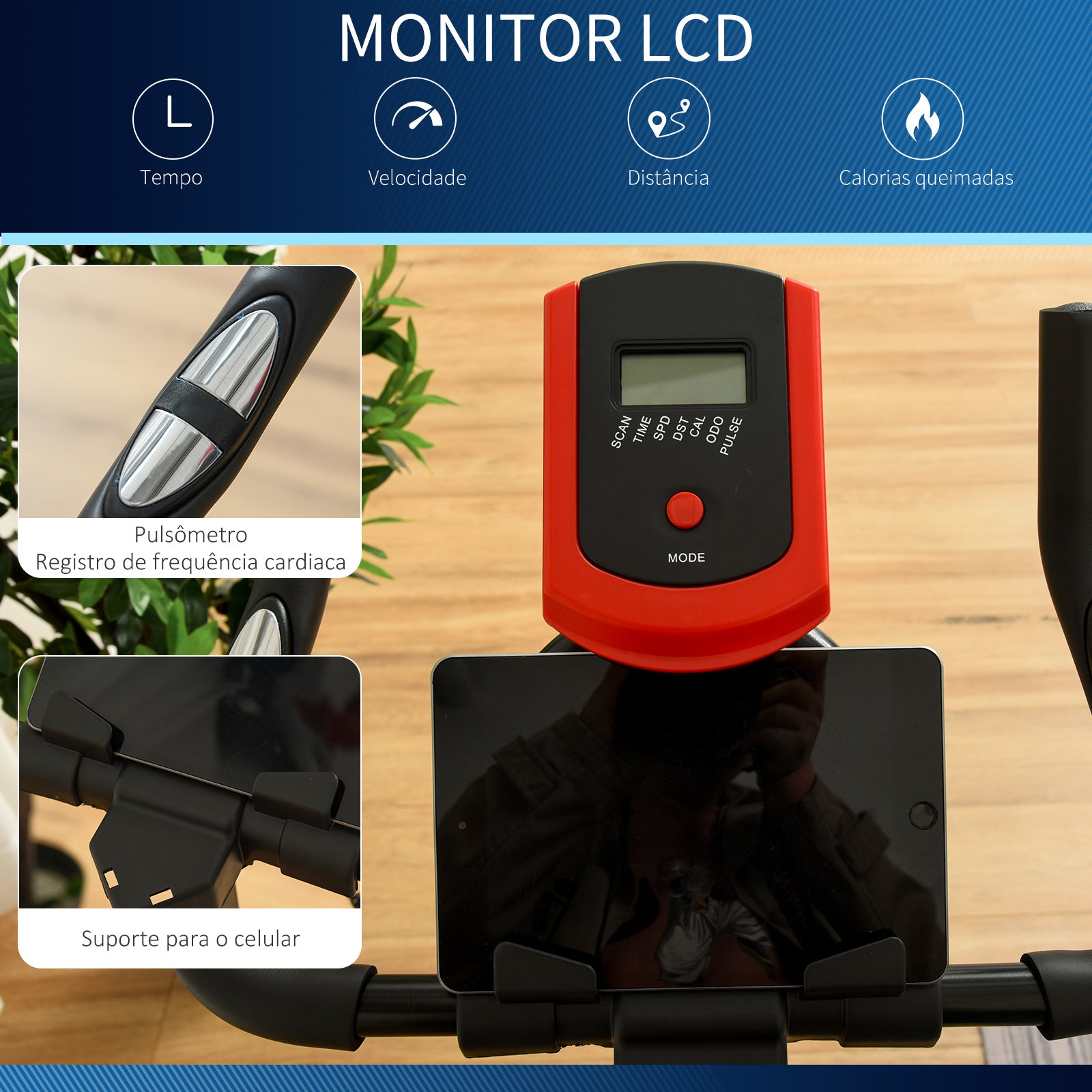 Bicicleta Estática Spinning com Monitor LCD 85x46x114cm Preto e Vermelho