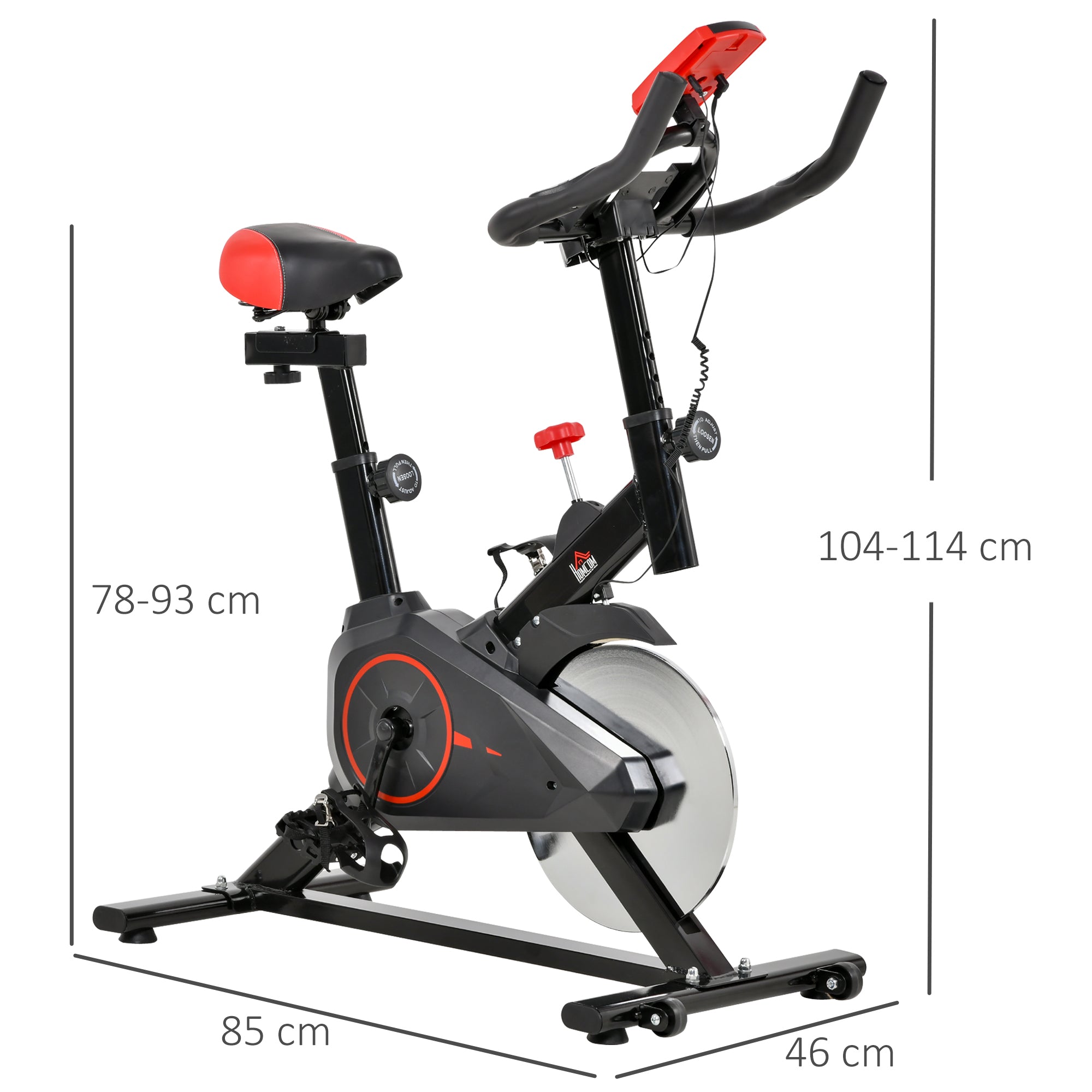 Bicicleta Estática Spinning com Monitor LCD 85x46x114cm Preto e Vermelho