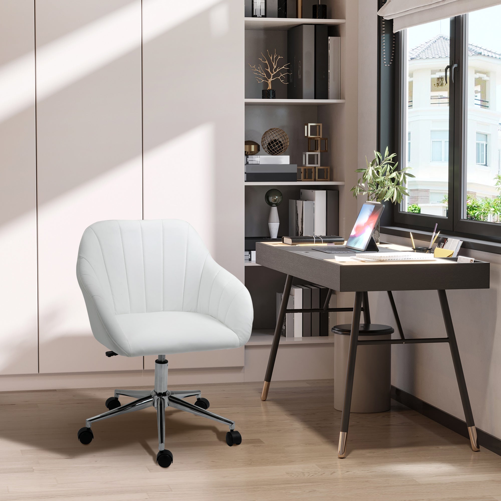 Cadeira de Escritório Branca Ergonômica Giratória com Altura Ajustável 60x59x89cm