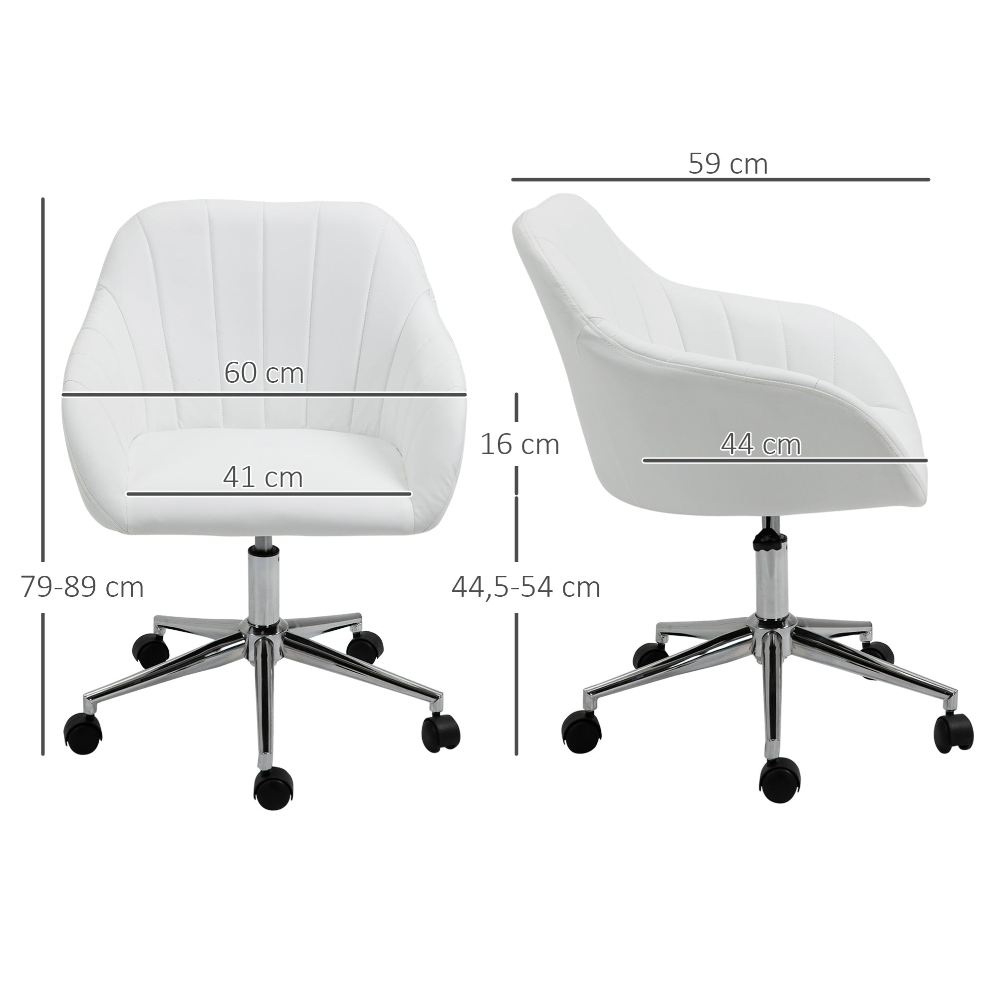 Cadeira de Escritório Branca Ergonômica Giratória com Altura Ajustável 60x59x89cm