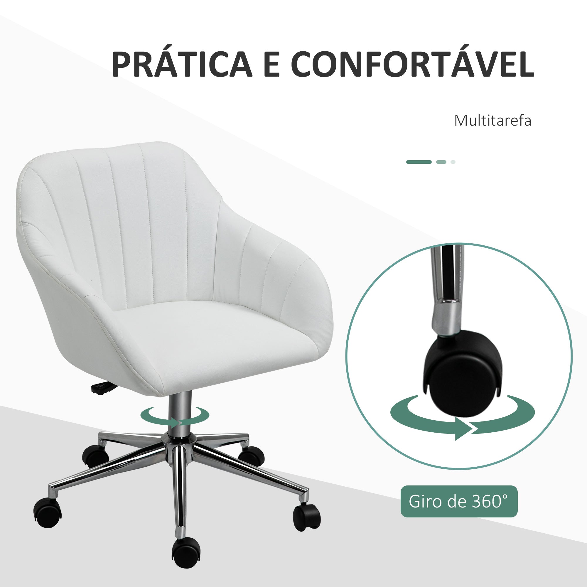 Cadeira de Escritório Branca Ergonômica Giratória com Altura Ajustável 60x59x89cm