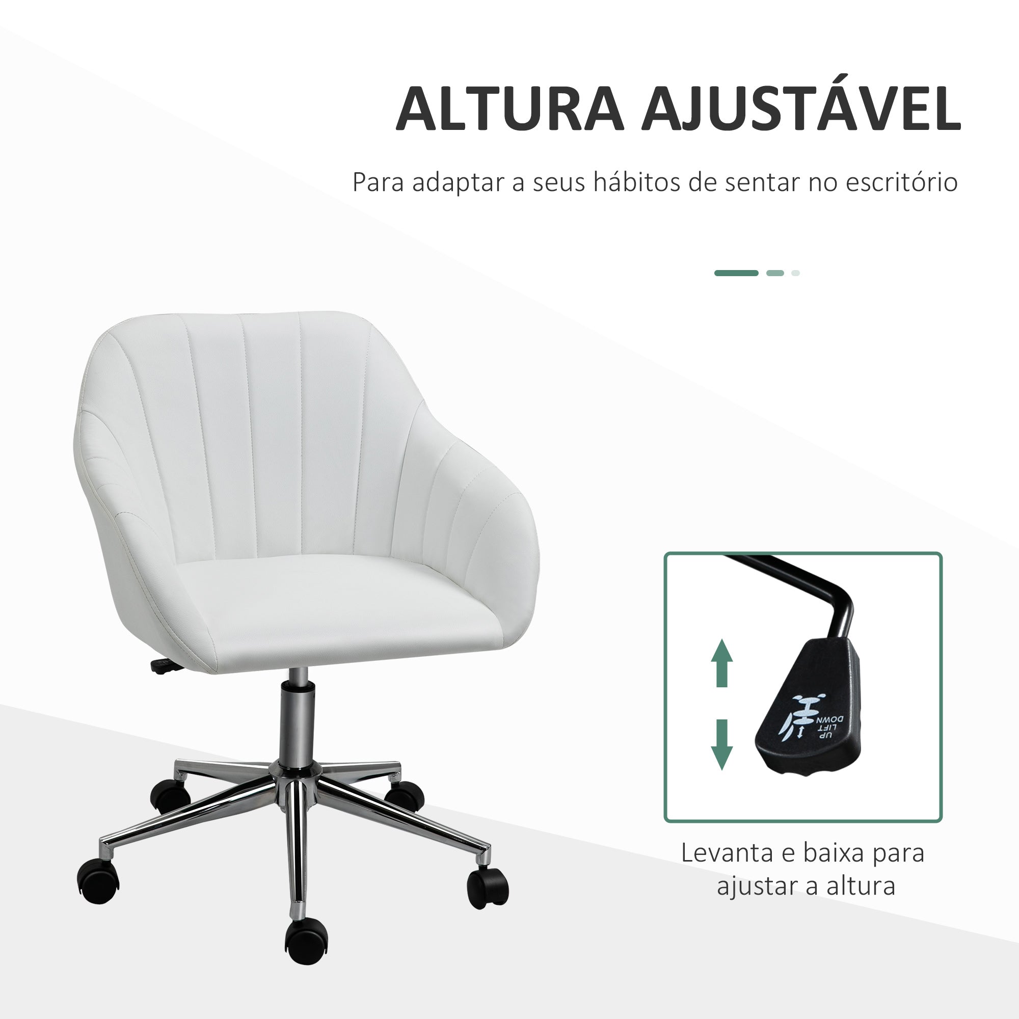 Cadeira de Escritório Branca Ergonômica Giratória com Altura Ajustável 60x59x89cm