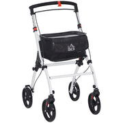 Andarilho Dobrável para Idosos com 4 Rodas e Bandeja - 64,5x54x90-102 cm - Branco e Preto