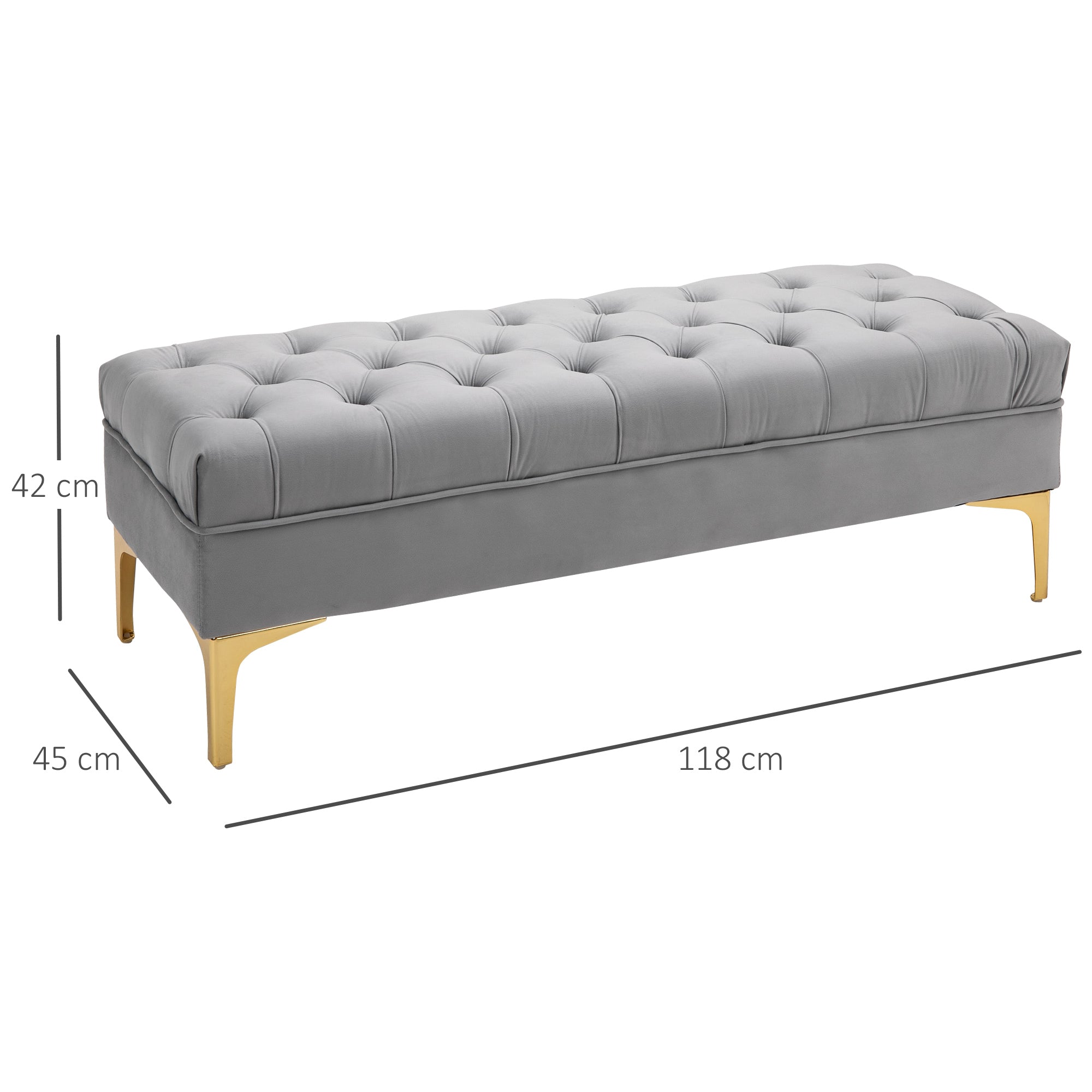Banco Acolchoado Cinza 118x45x42 cm