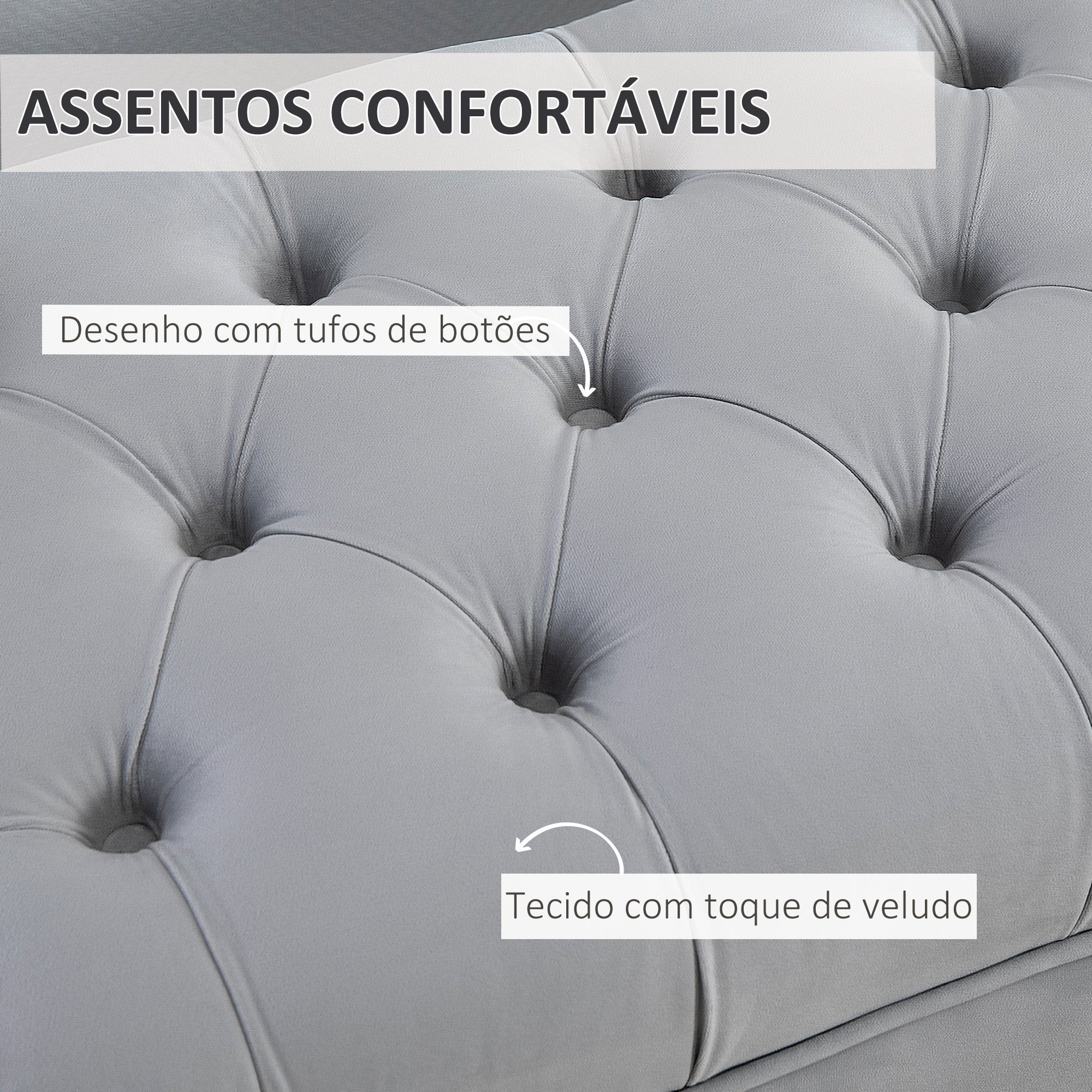 Banco Acolchoado Cinza 118x45x42 cm