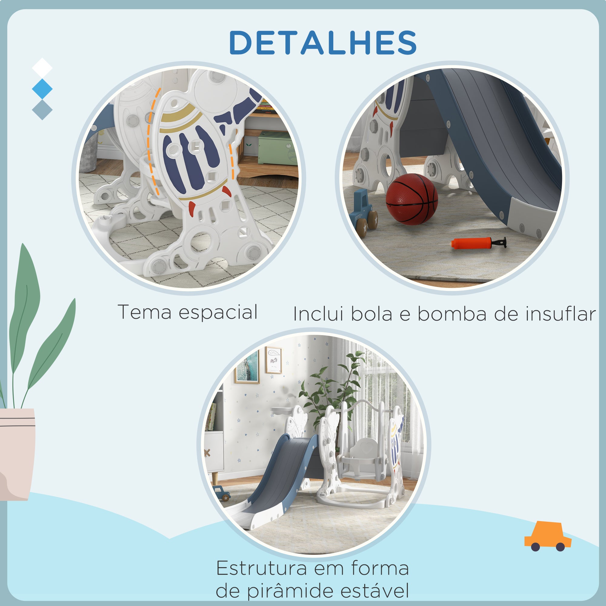 Conjunto de Escorregador e Baloiço 3 em 1 para Crianças - 150x185x92 cm - Multicor