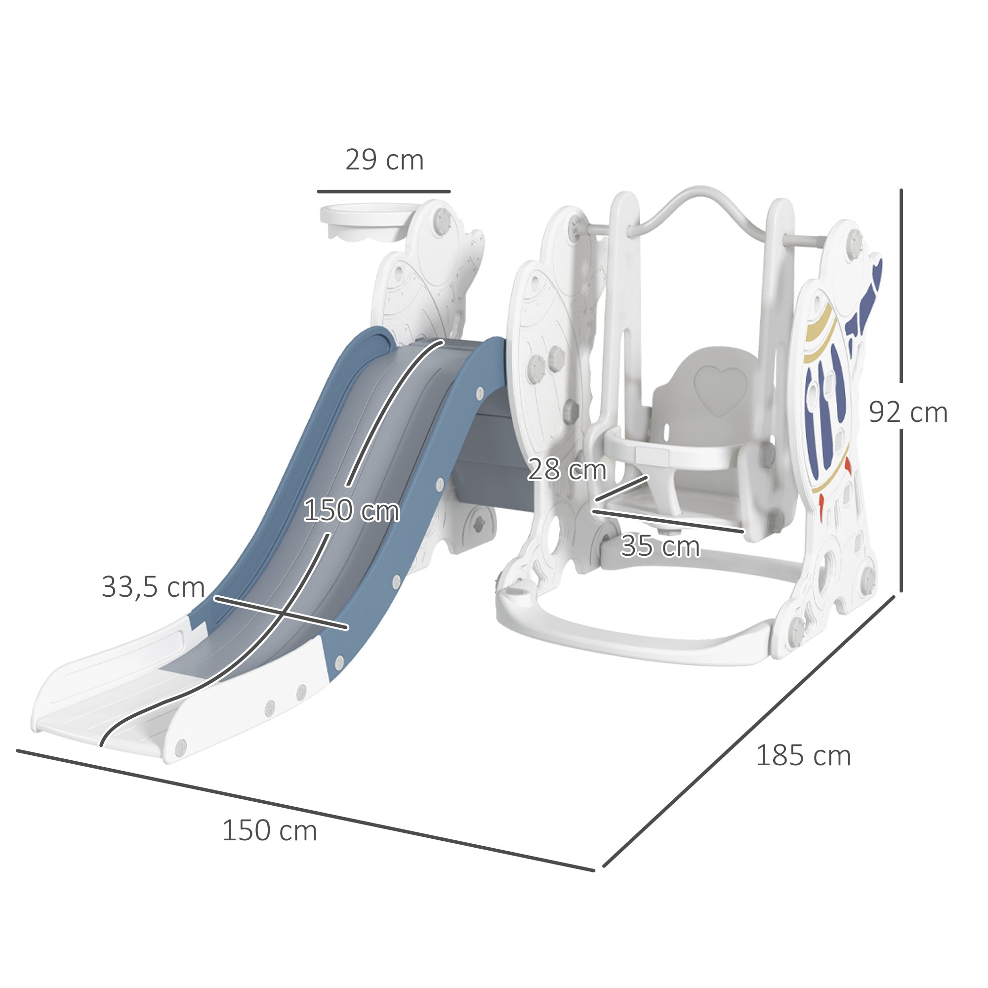 Conjunto de Escorregador e Baloiço 3 em 1 para Crianças - 150x185x92 cm - Multicor