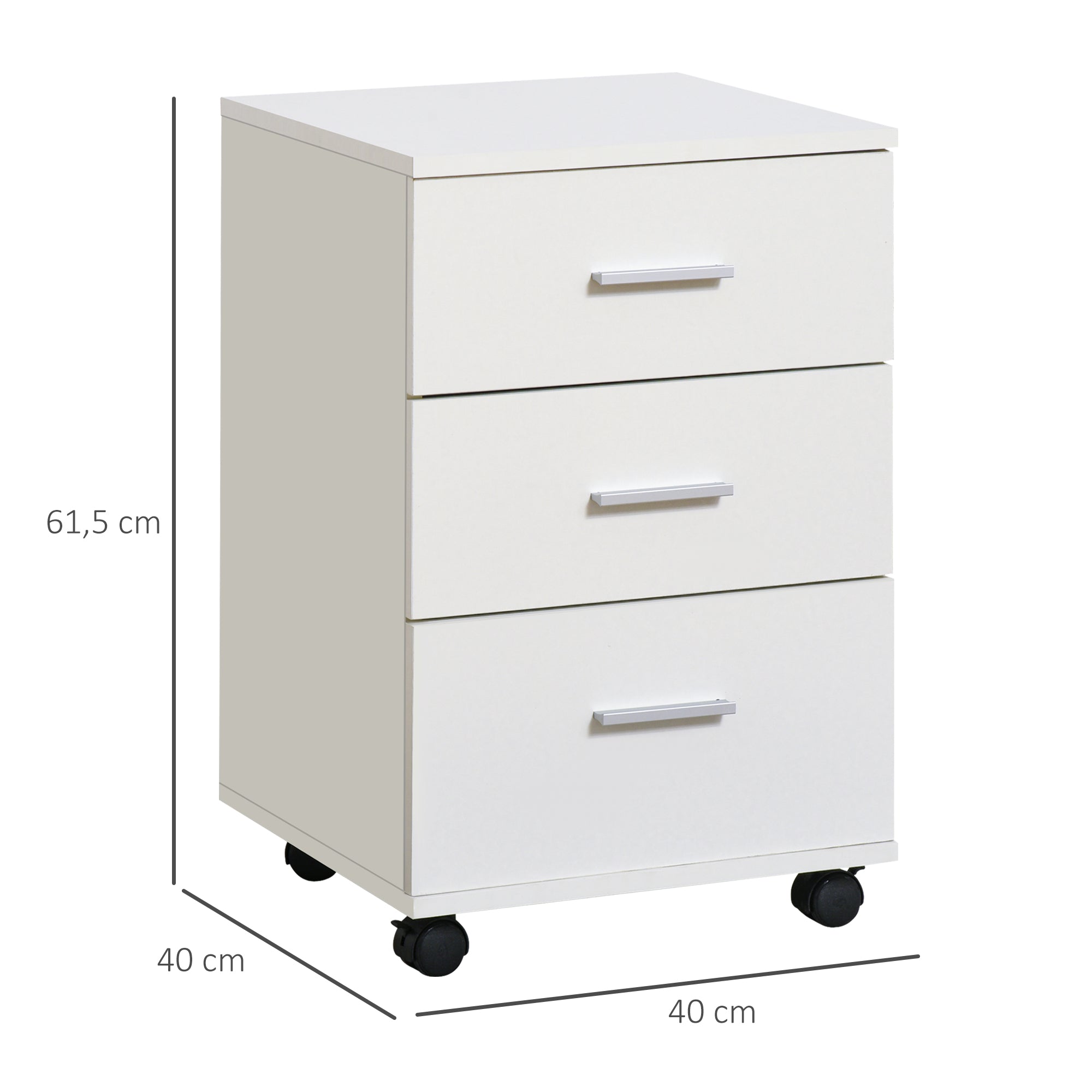 Bloco de Gavetas para Escritório 3 Gavetas 40x40x61,5 cm Branco