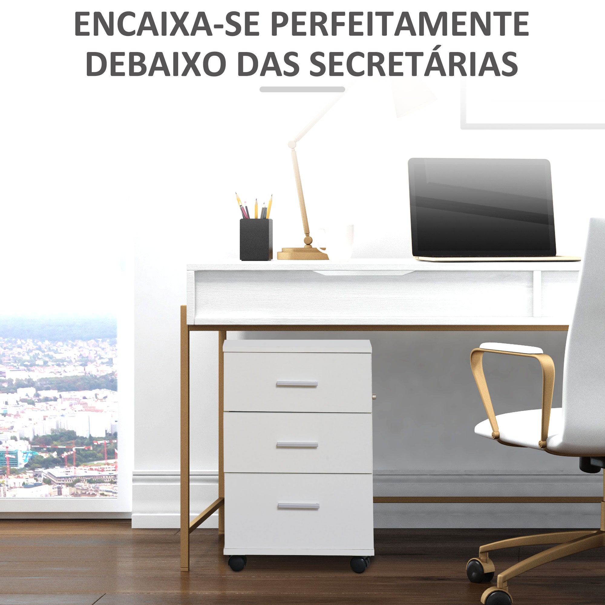 Bloco de Gavetas para Escritório 3 Gavetas 40x40x61,5 cm Branco