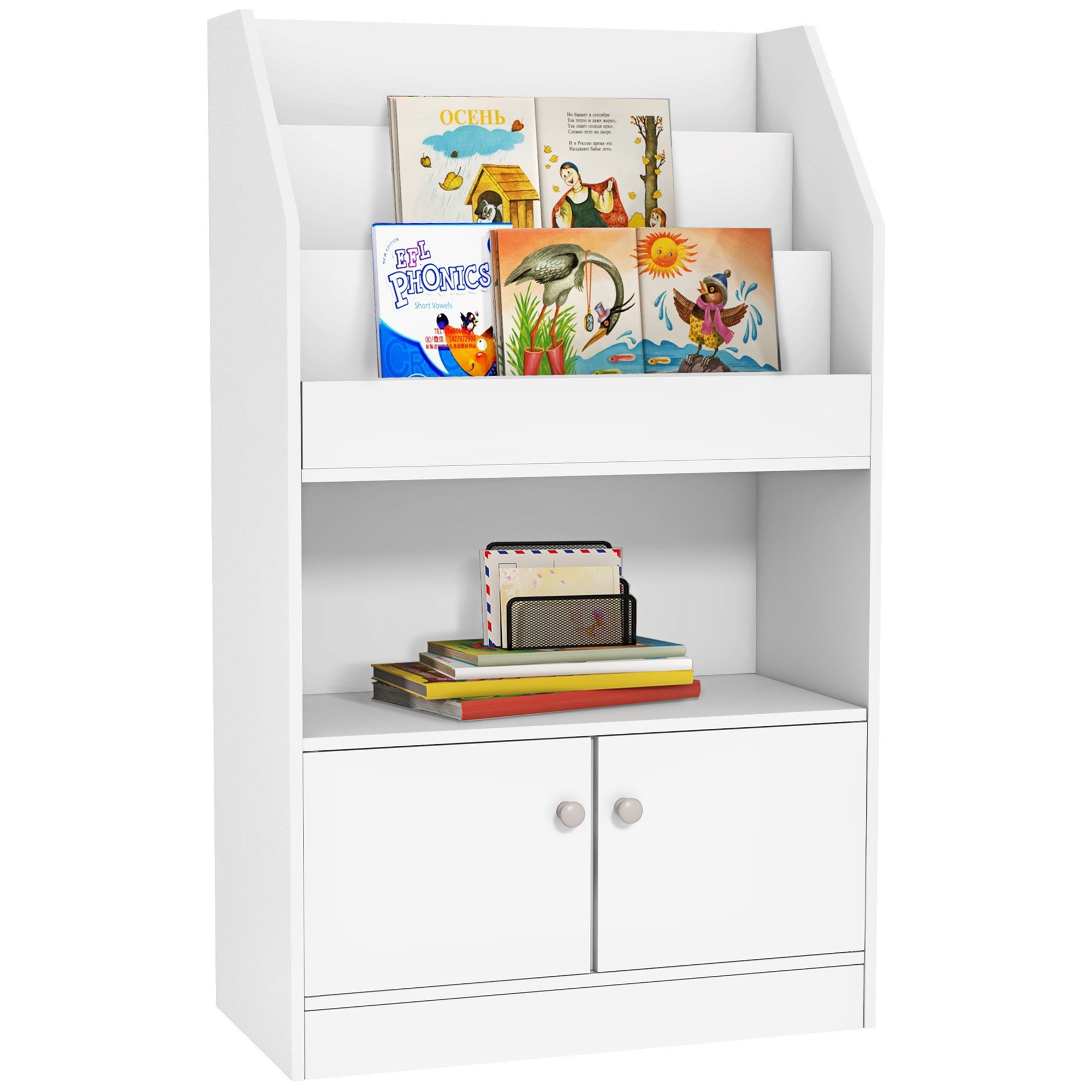 Estante Infantil com 3 Compartimentos e 2 Armários 60x29,5x100 cm - Branco