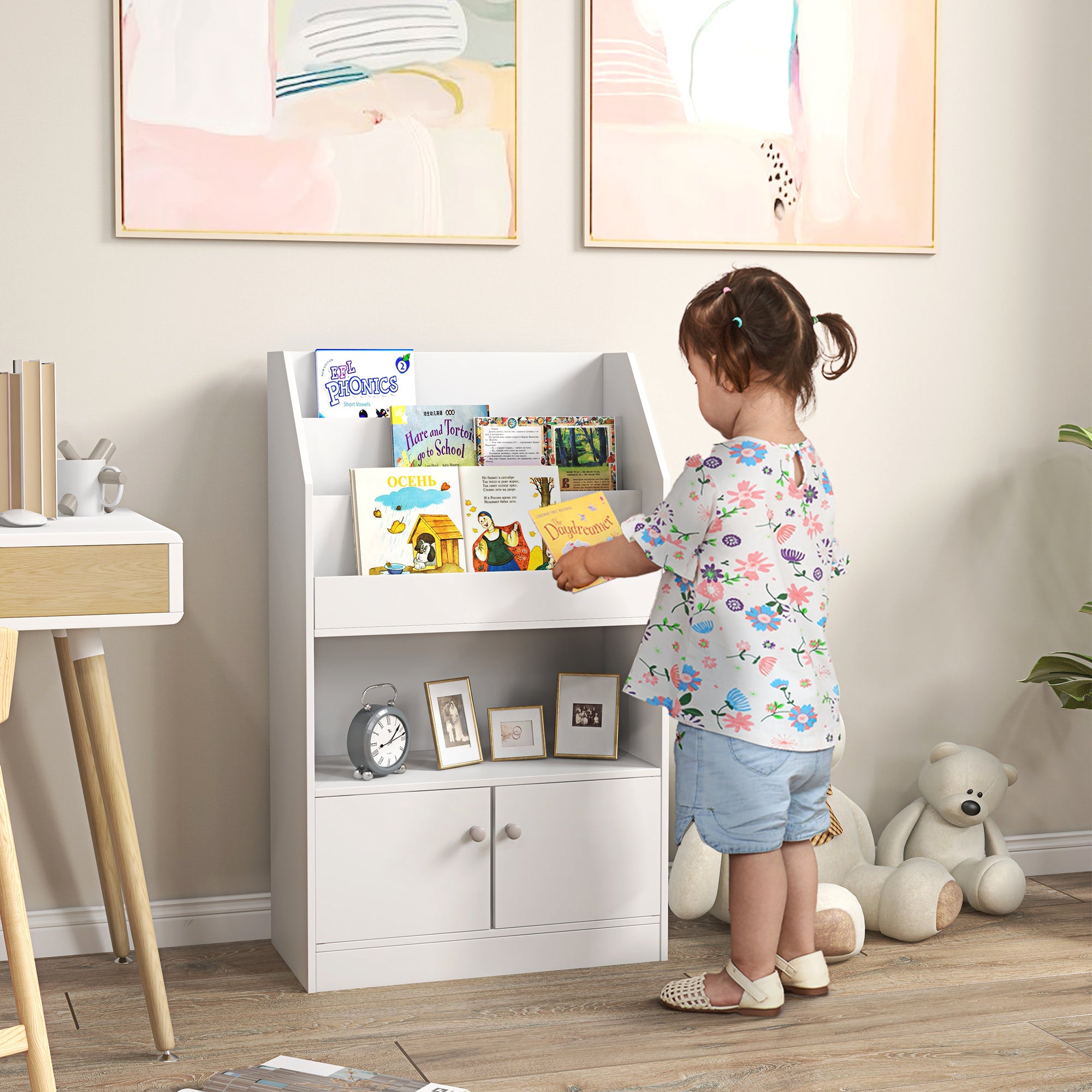 Estante Infantil com 3 Compartimentos e 2 Armários 60x29,5x100 cm - Branco
