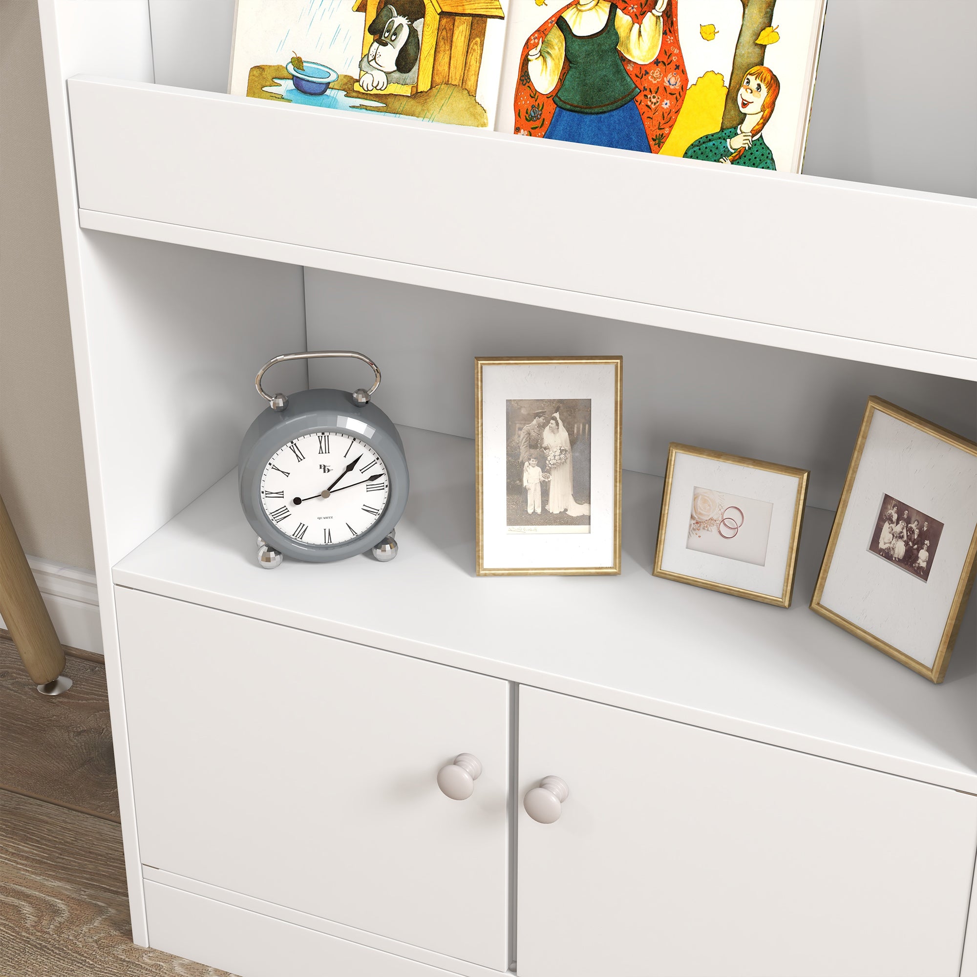 Estante Infantil com 3 Compartimentos e 2 Armários 60x29,5x100 cm - Branco