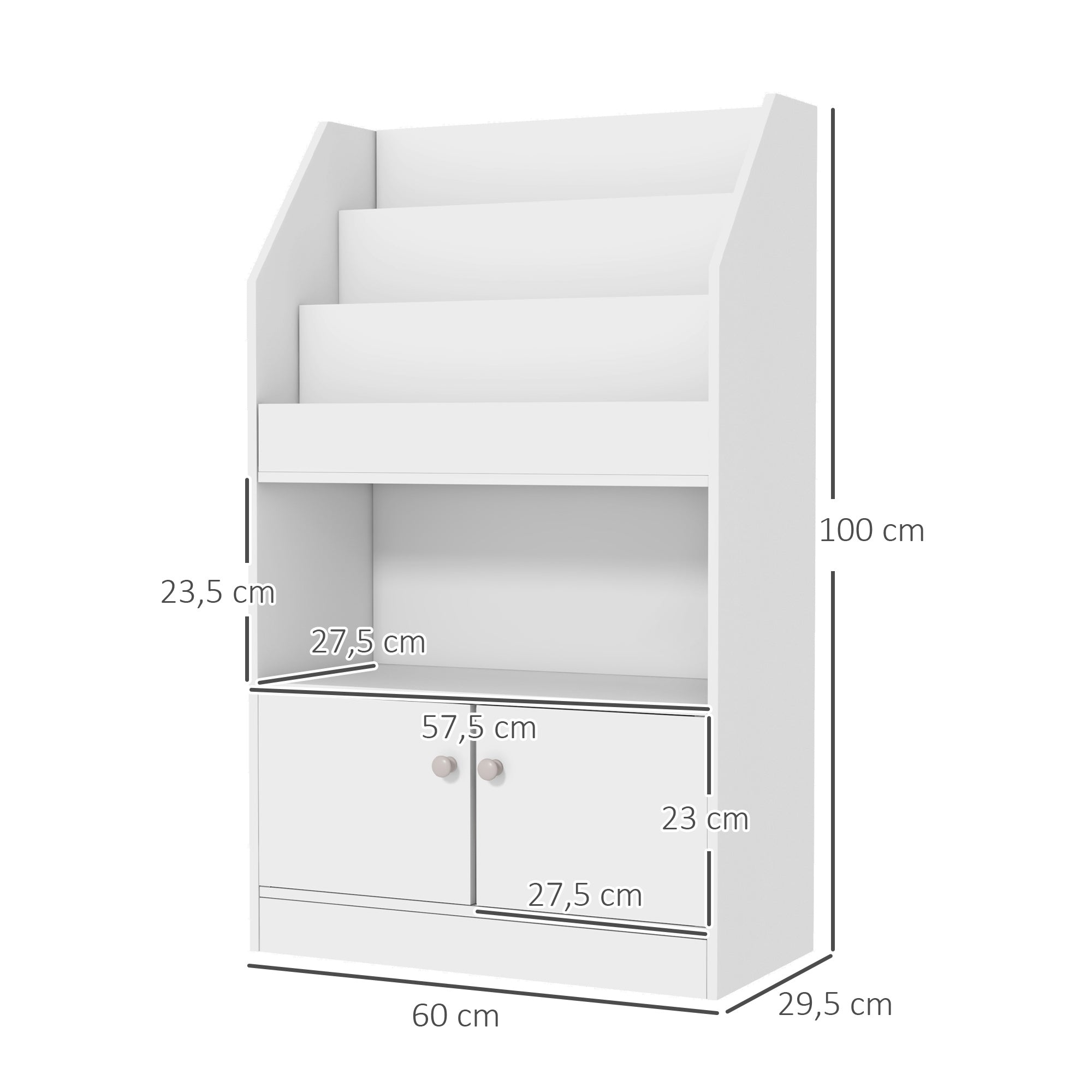 Estante Infantil com 3 Compartimentos e 2 Armários 60x29,5x100 cm - Branco
