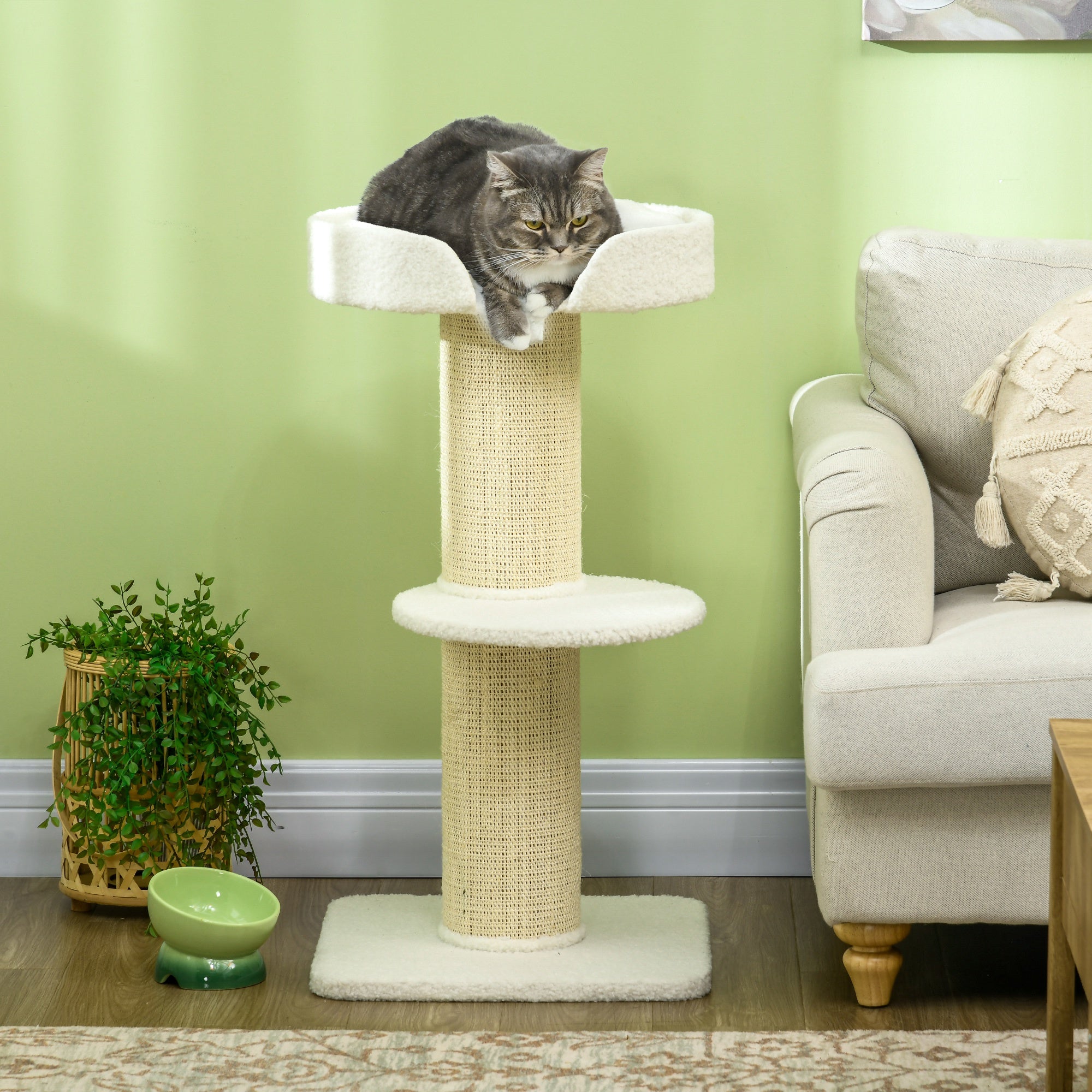 Arranhador para Gatos 3 Níveis Creme Branco 45x45x91 cm