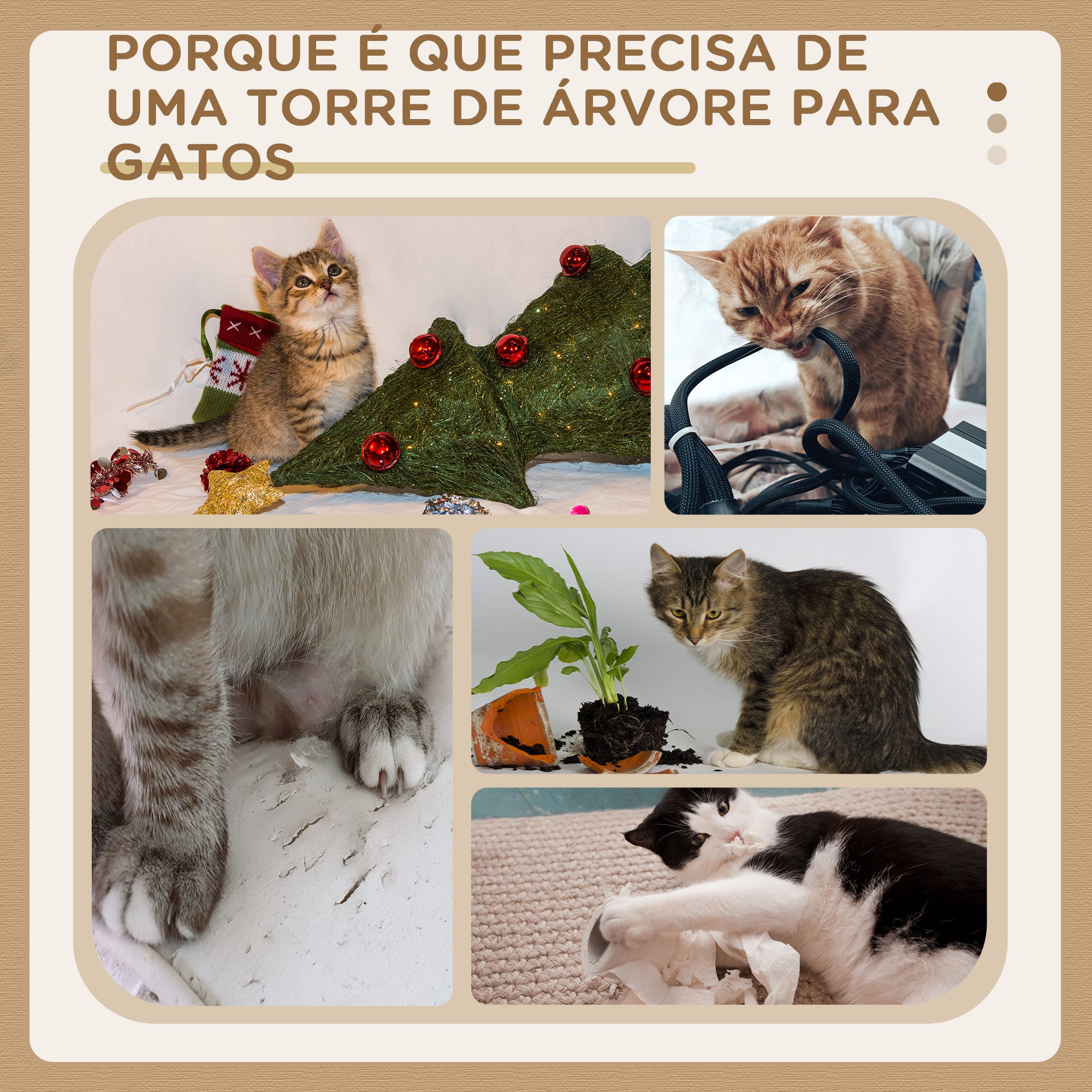 Arranhador para Gatos 3 Níveis Creme Branco 45x45x91 cm