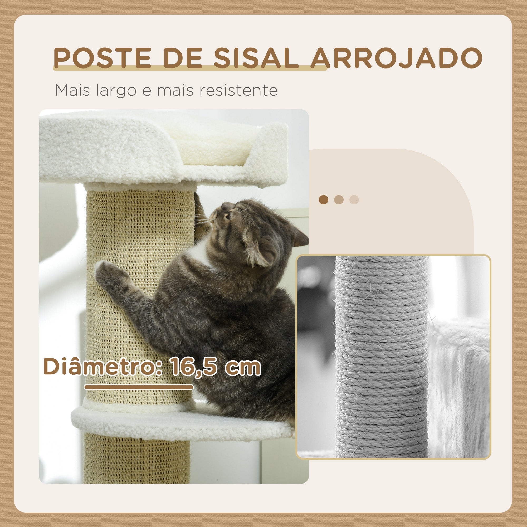 Arranhador para Gatos 3 Níveis Creme Branco 45x45x91 cm